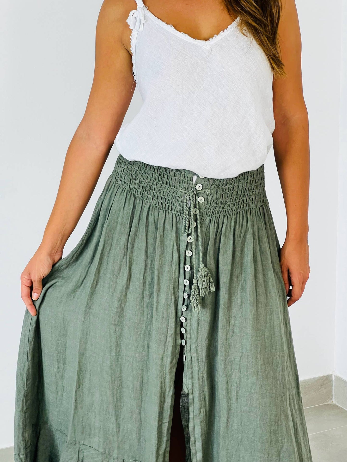Linen Button Skirt