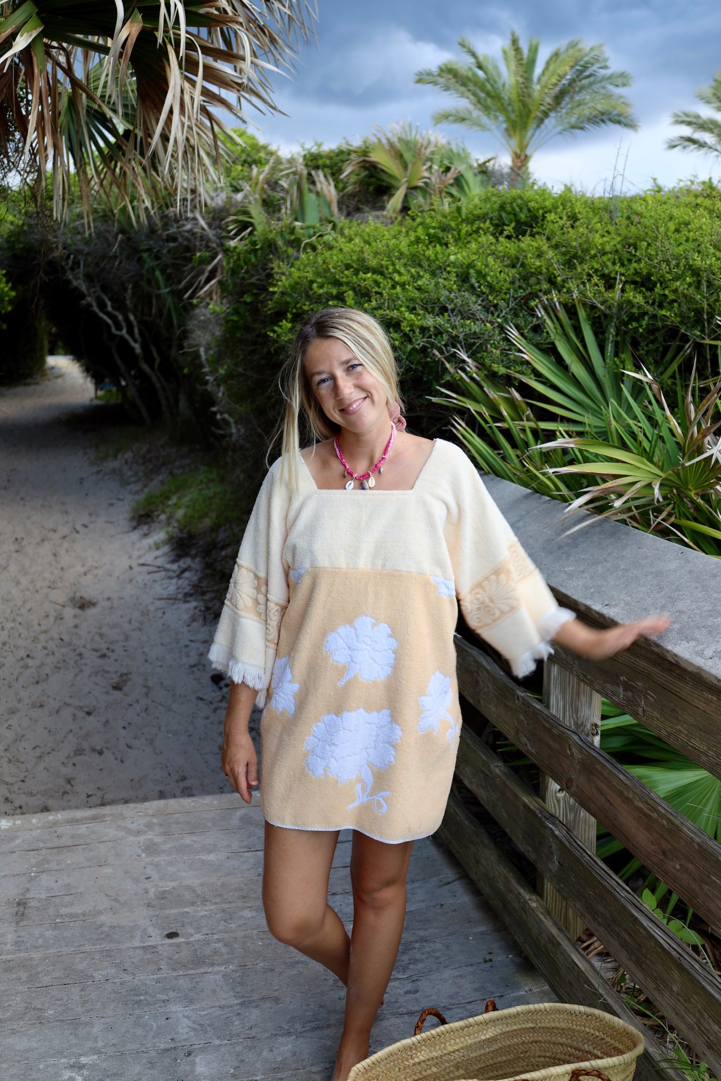 Yellow & White Floral Towel Dress