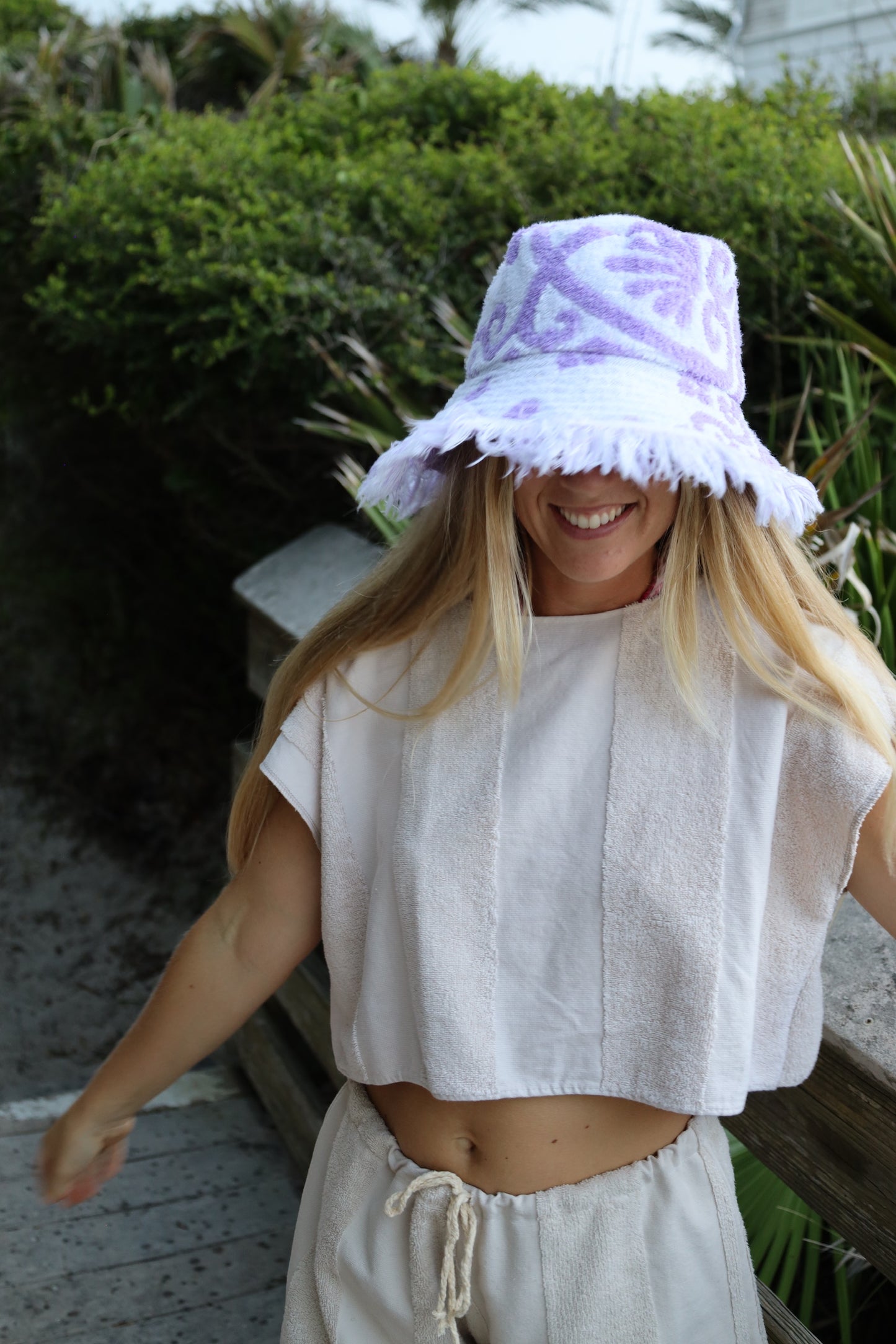 Purple & White Towel Bucket Hat