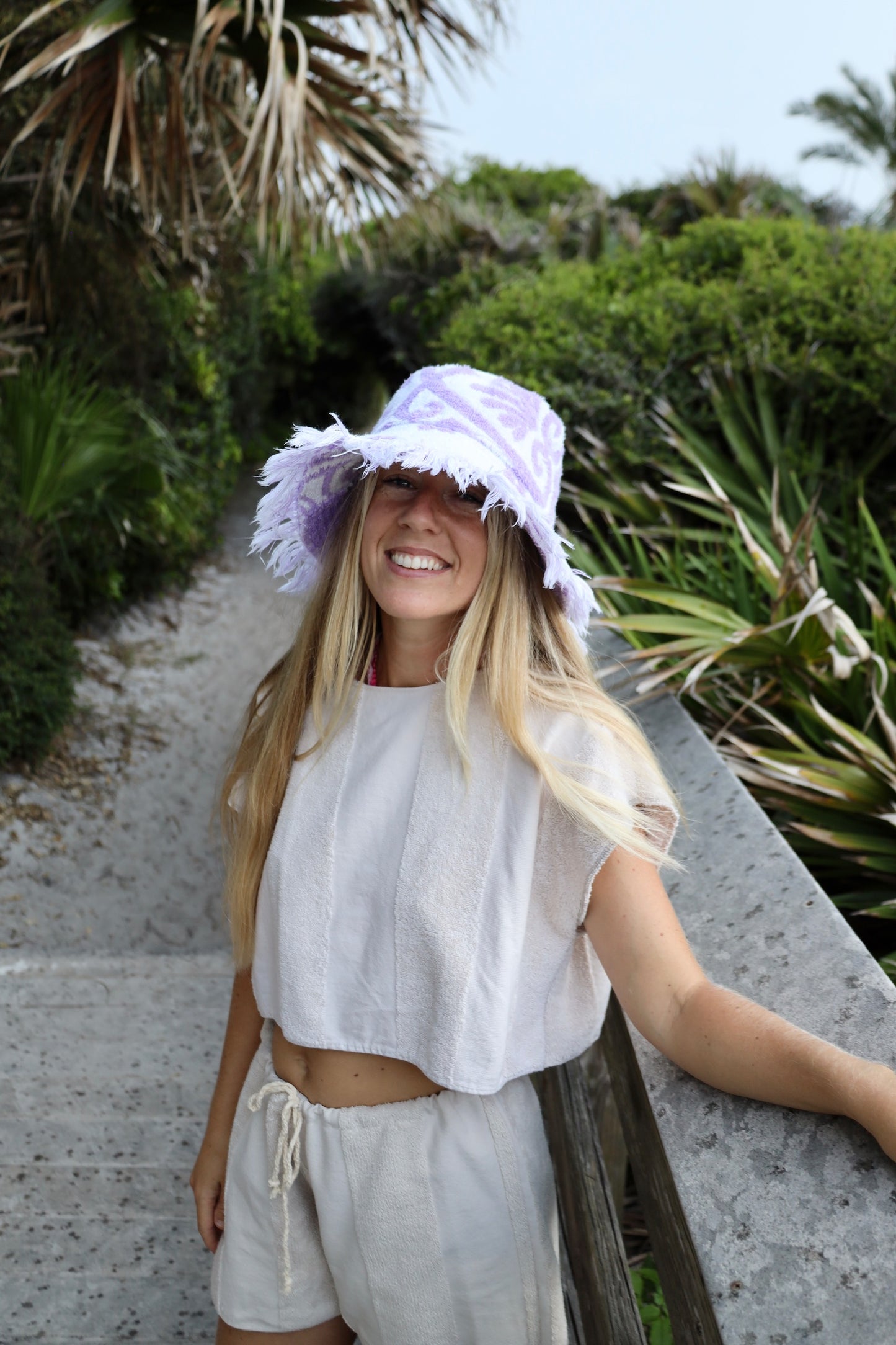 Purple & White Towel Bucket Hat