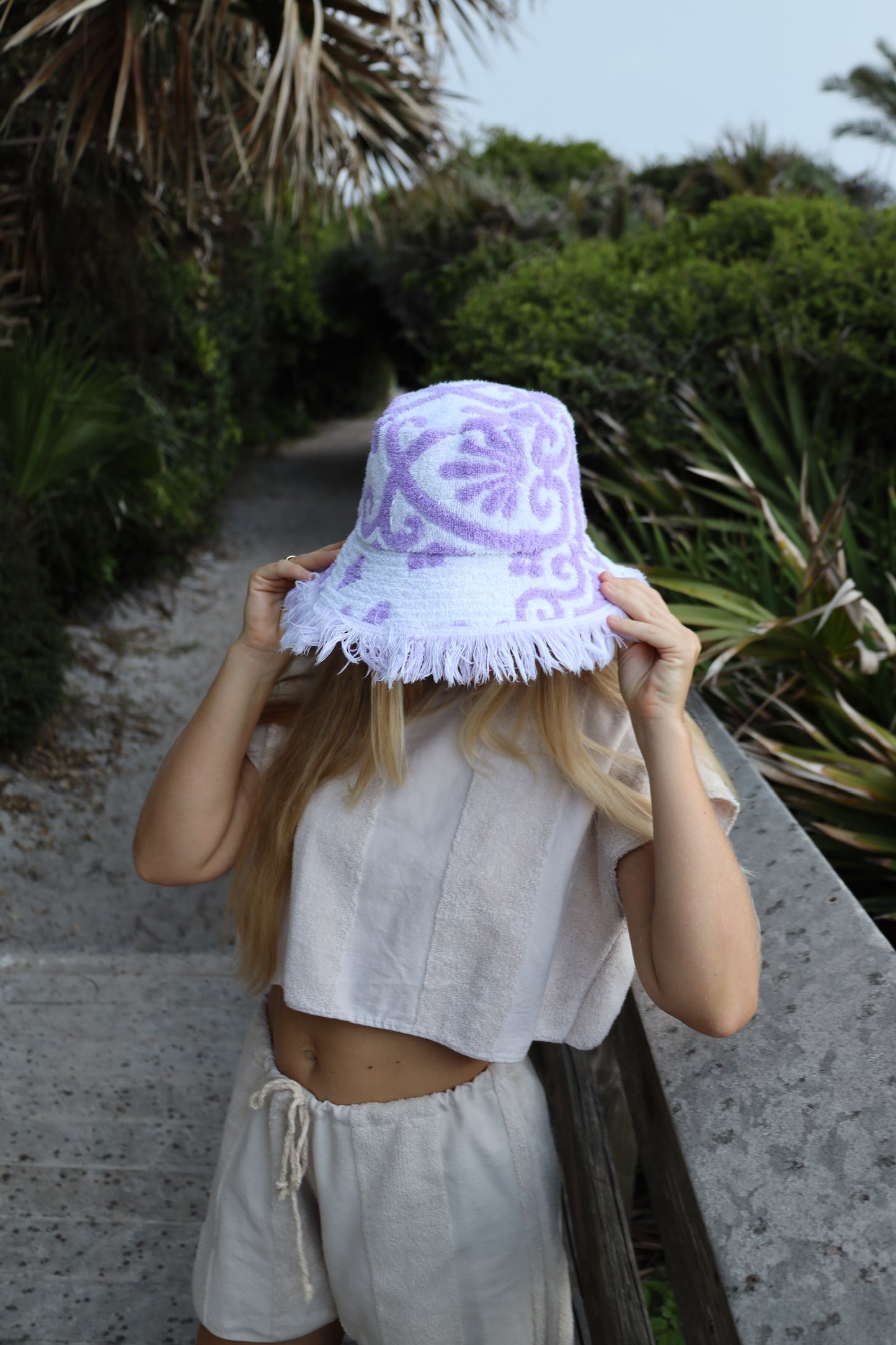Purple & White Towel Bucket Hat