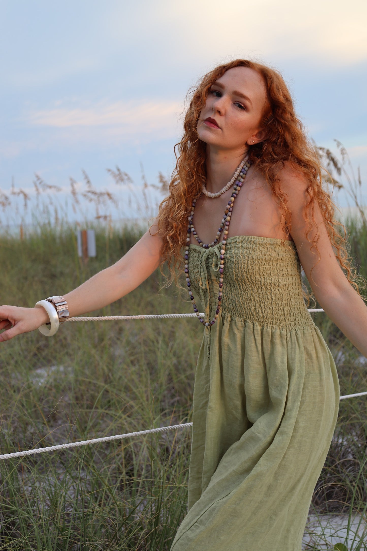 Green Linen Strapless Dress