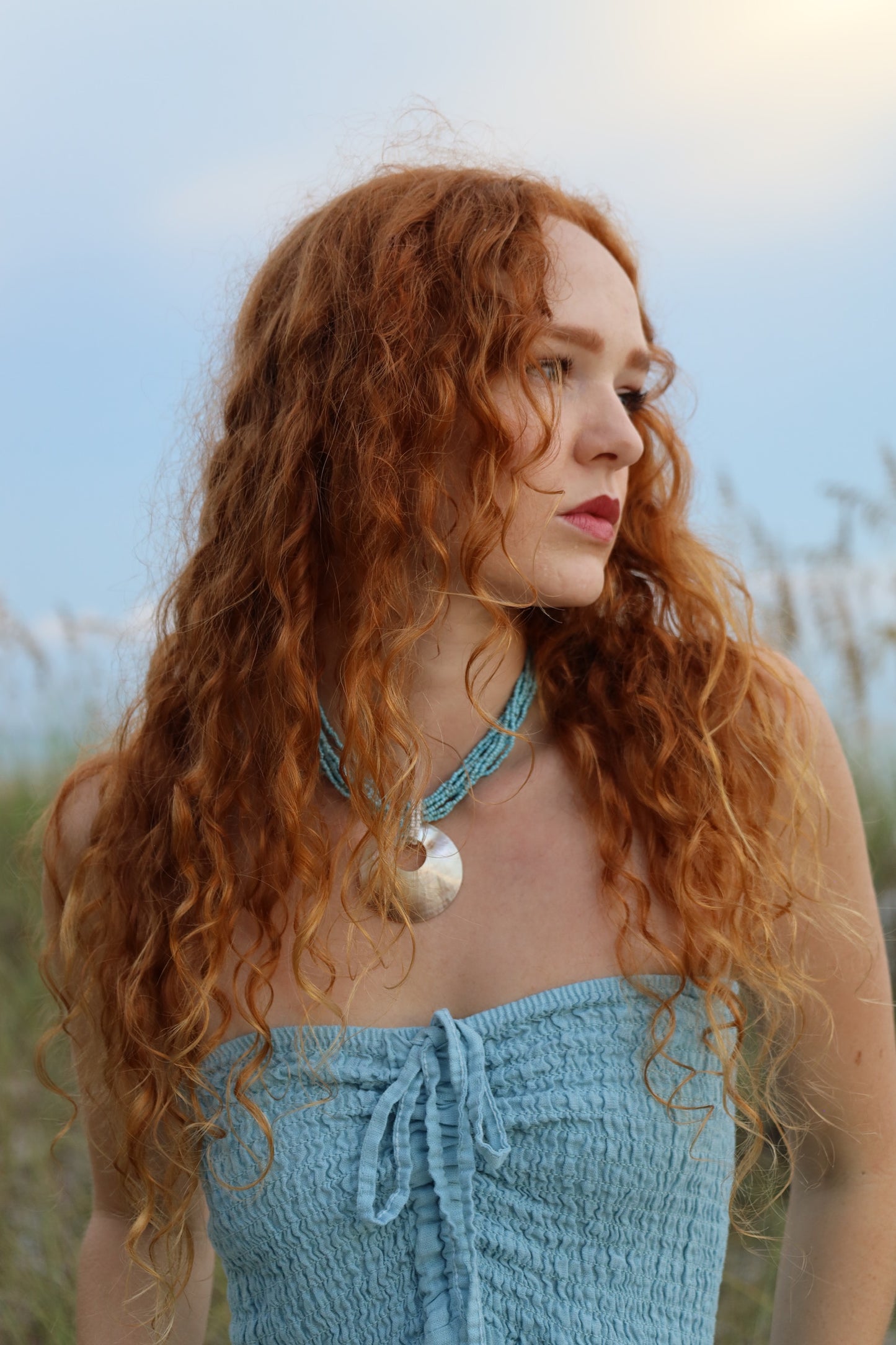 Blue Linen Strapless Dress