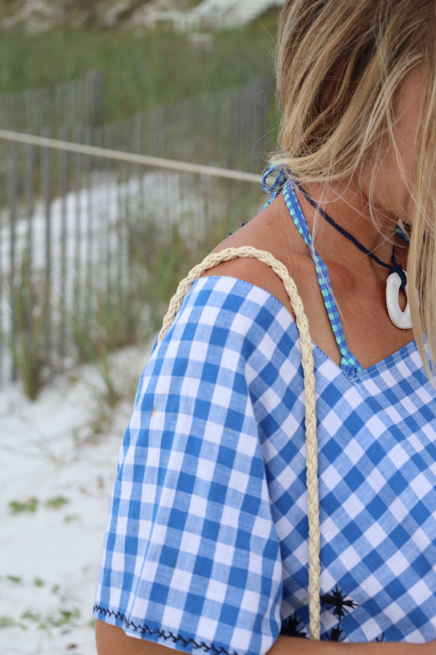 Gingham Blue Top
