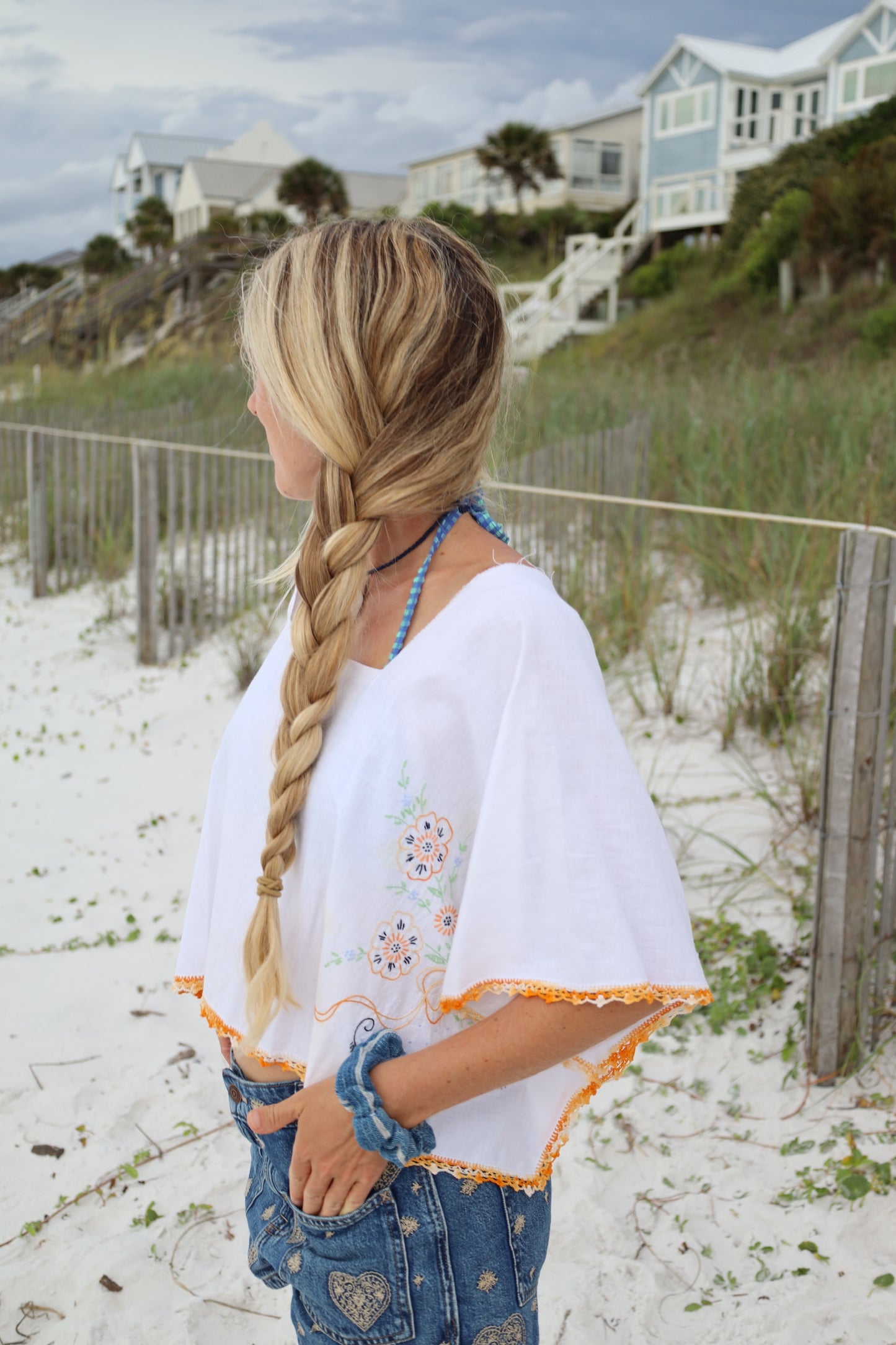 Embroidered White Tablecloth Top