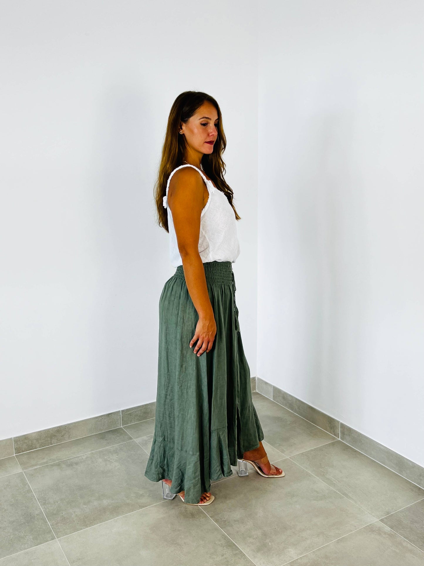 Linen Button Skirt