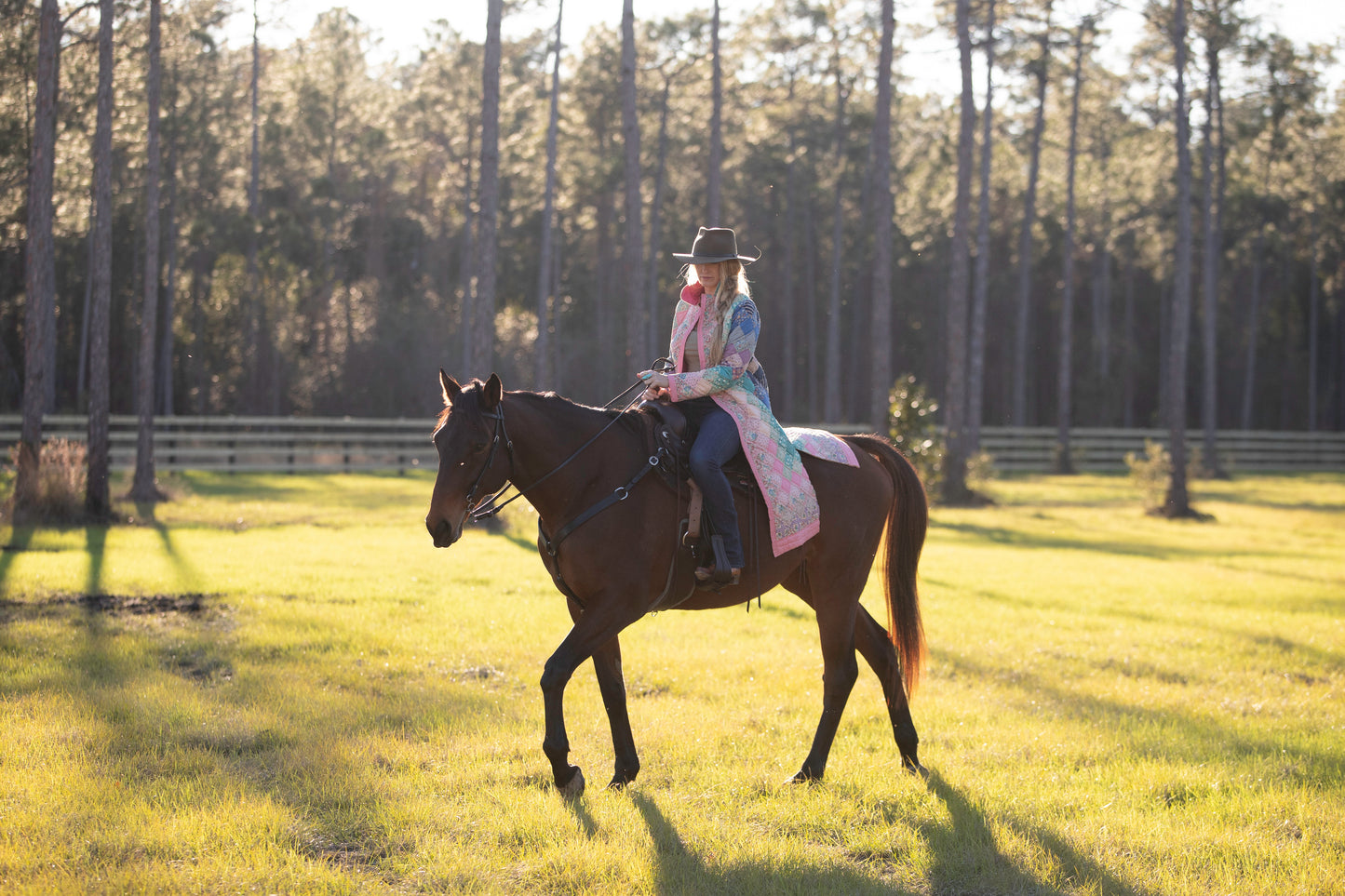 Pink Squares Long Quilt Coat