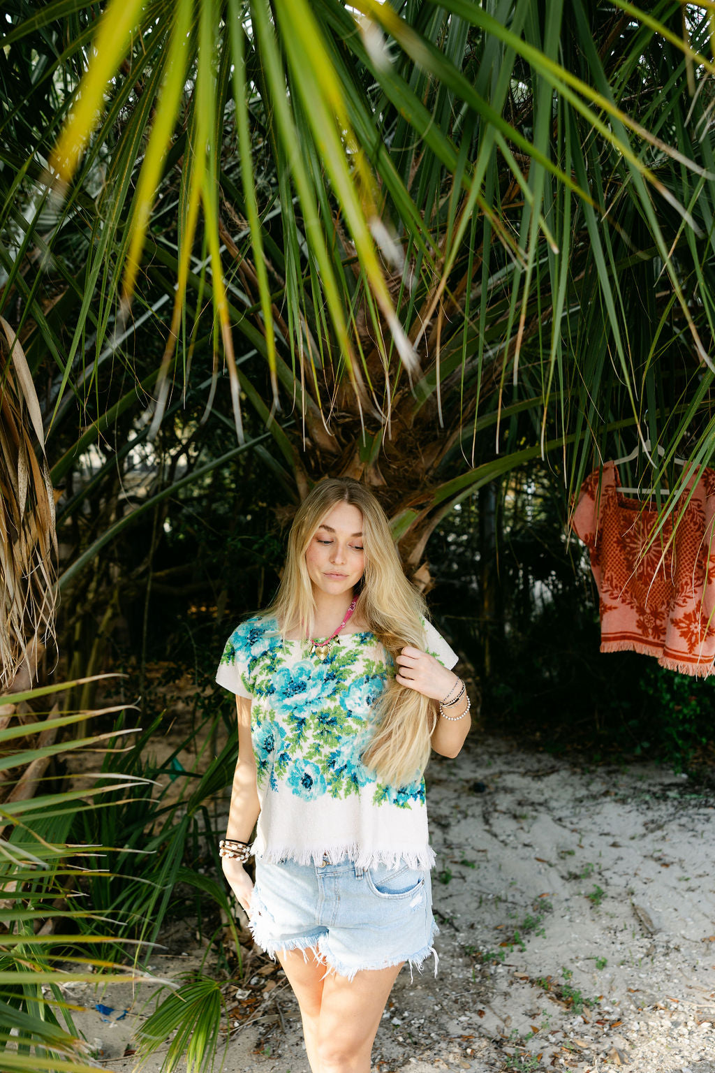Blue & Green Floral Towel Top