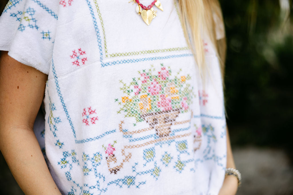 White Cross Stitch Towel Top