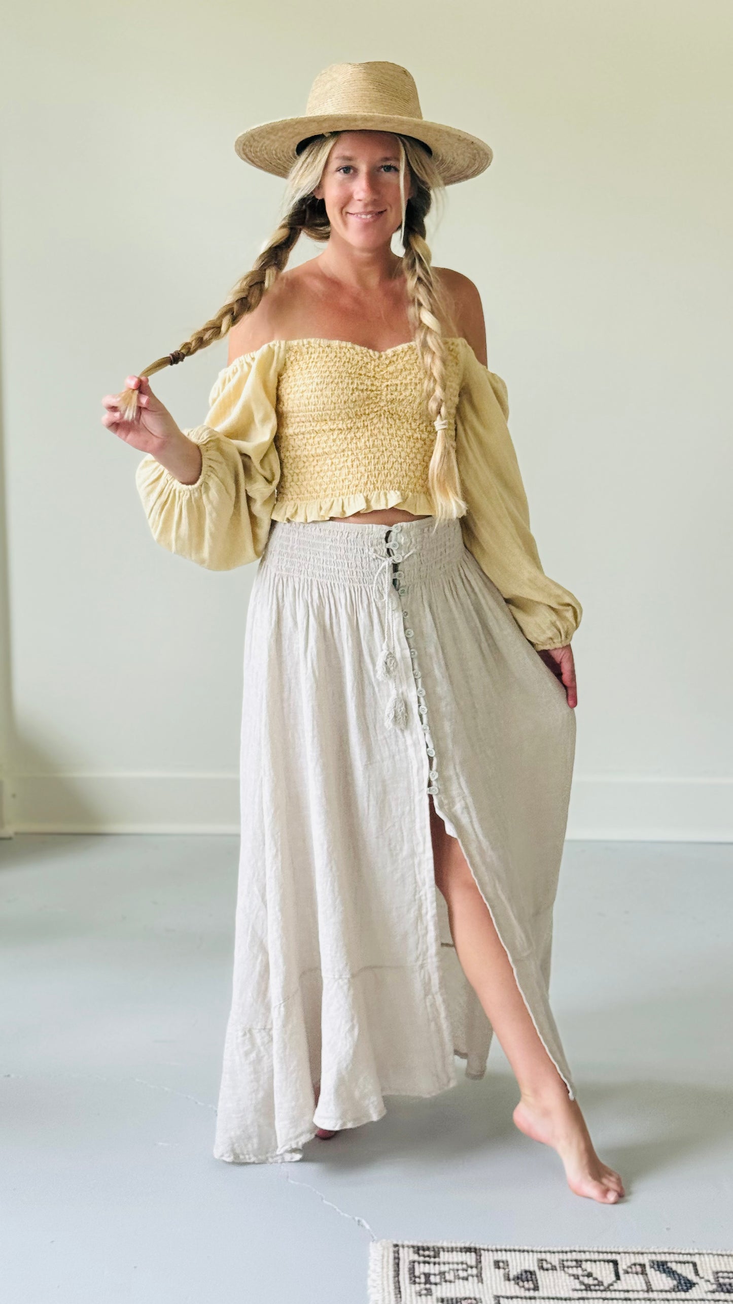 Linen Button Skirt