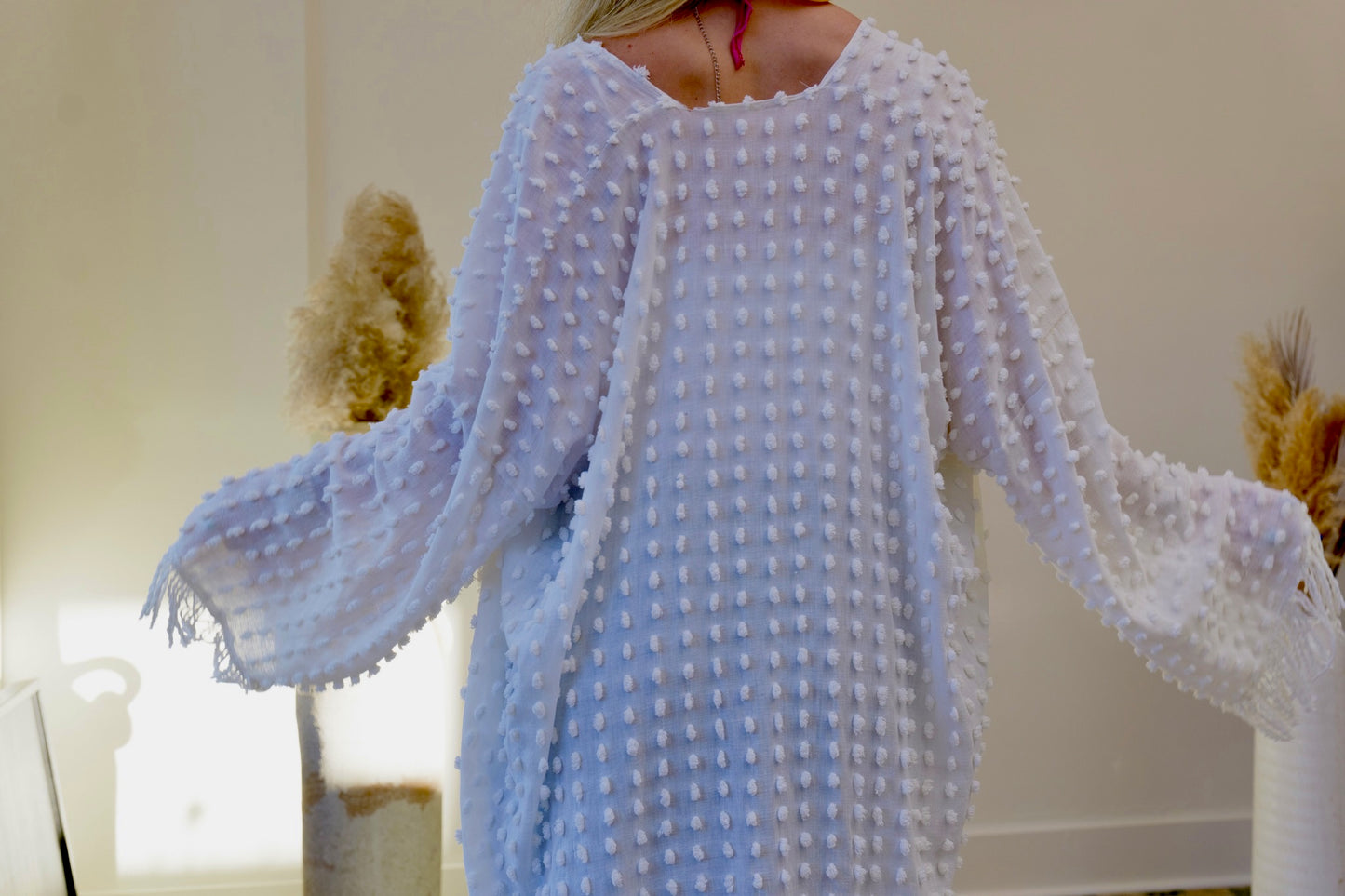 White Chenille Fringe Kimono