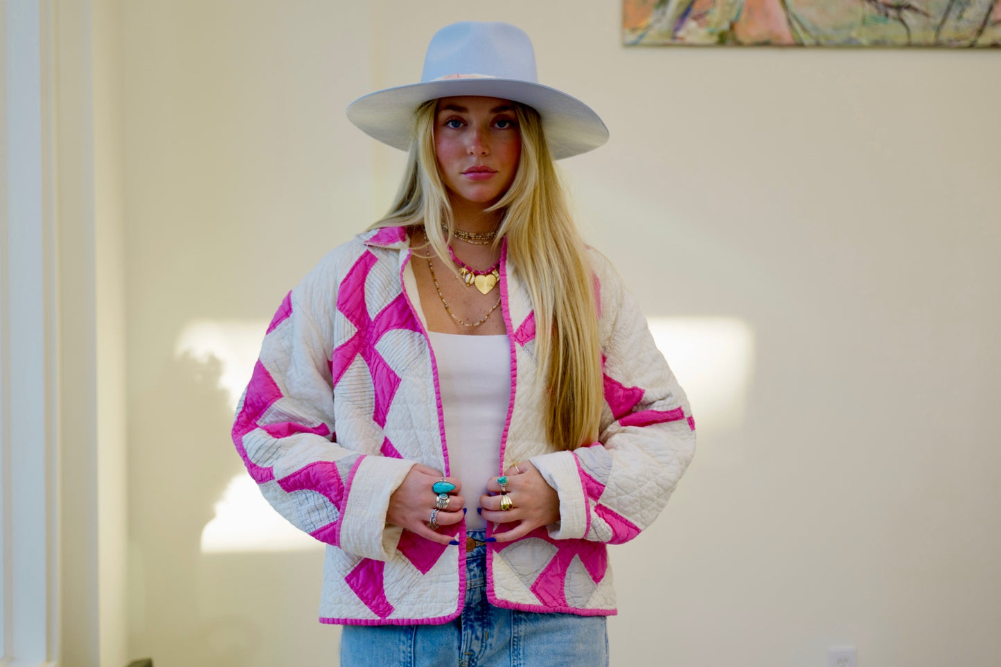 Pink & White Short Quilt Coat