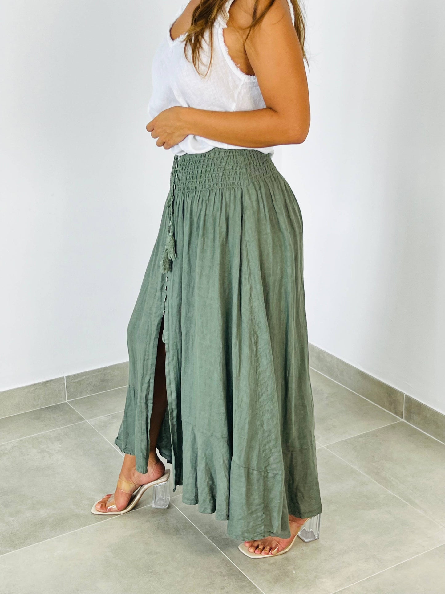 Linen Button Skirt