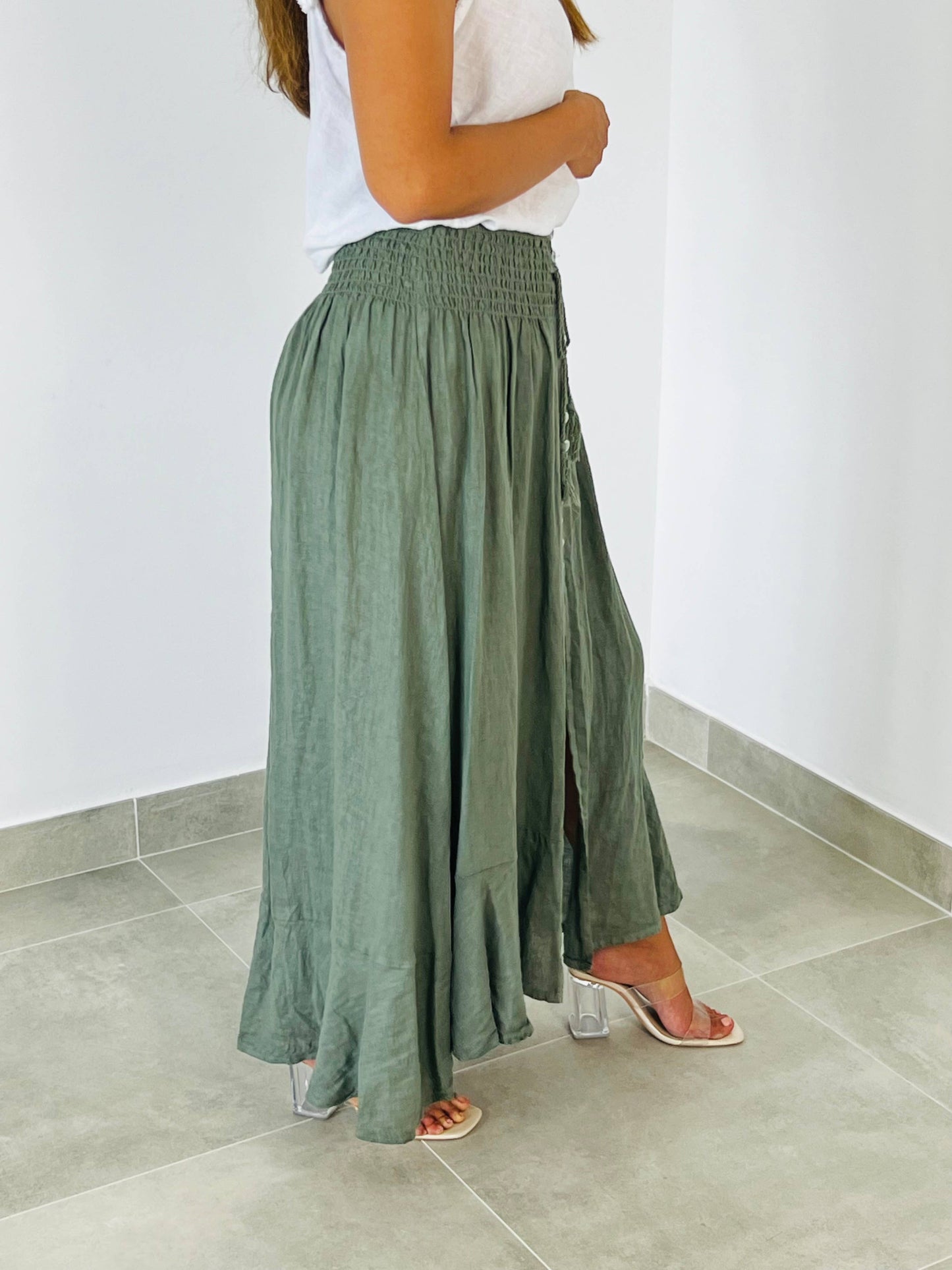 Linen Button Skirt