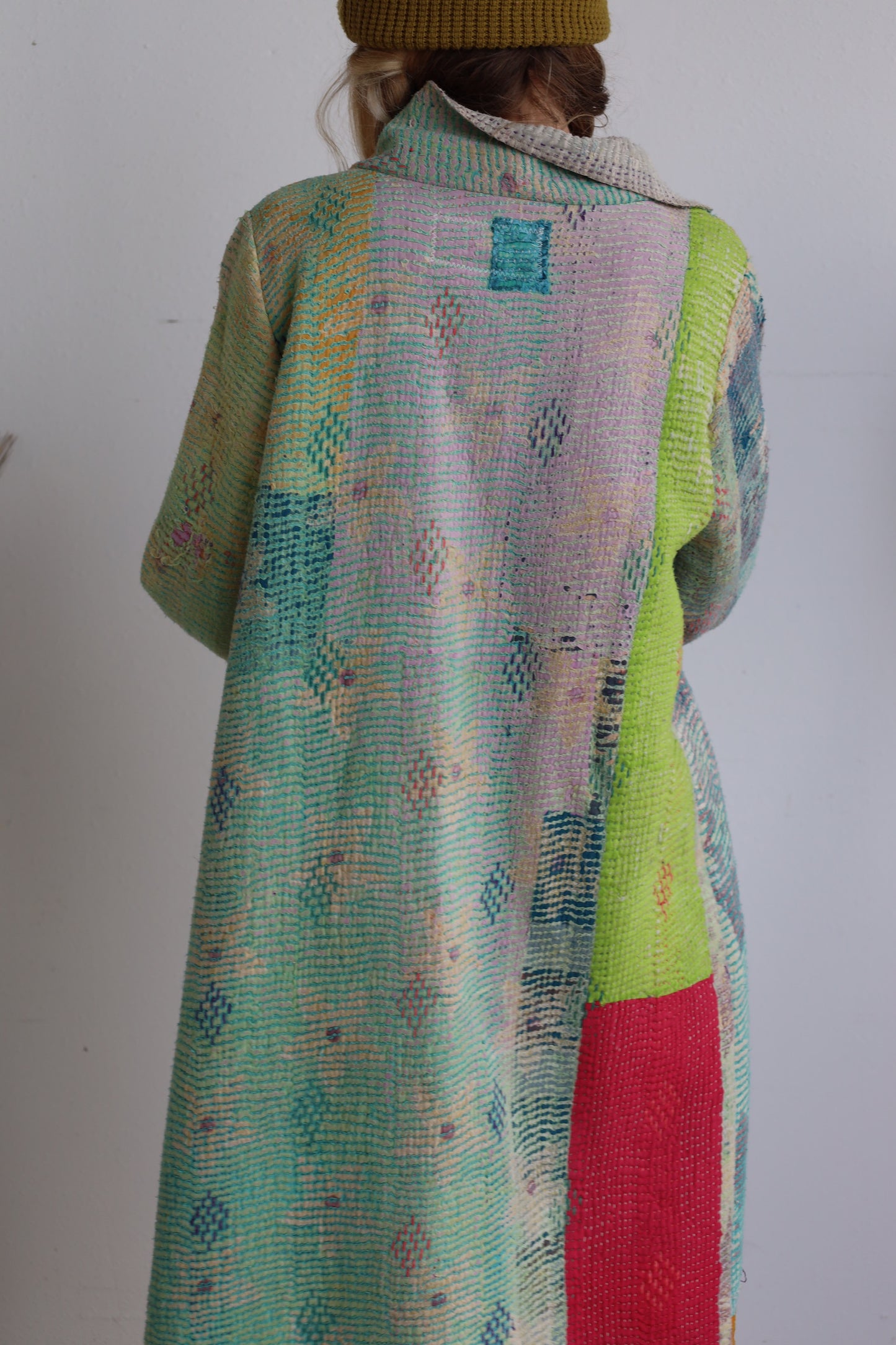 Blue & Gold Kantha Long Coat
