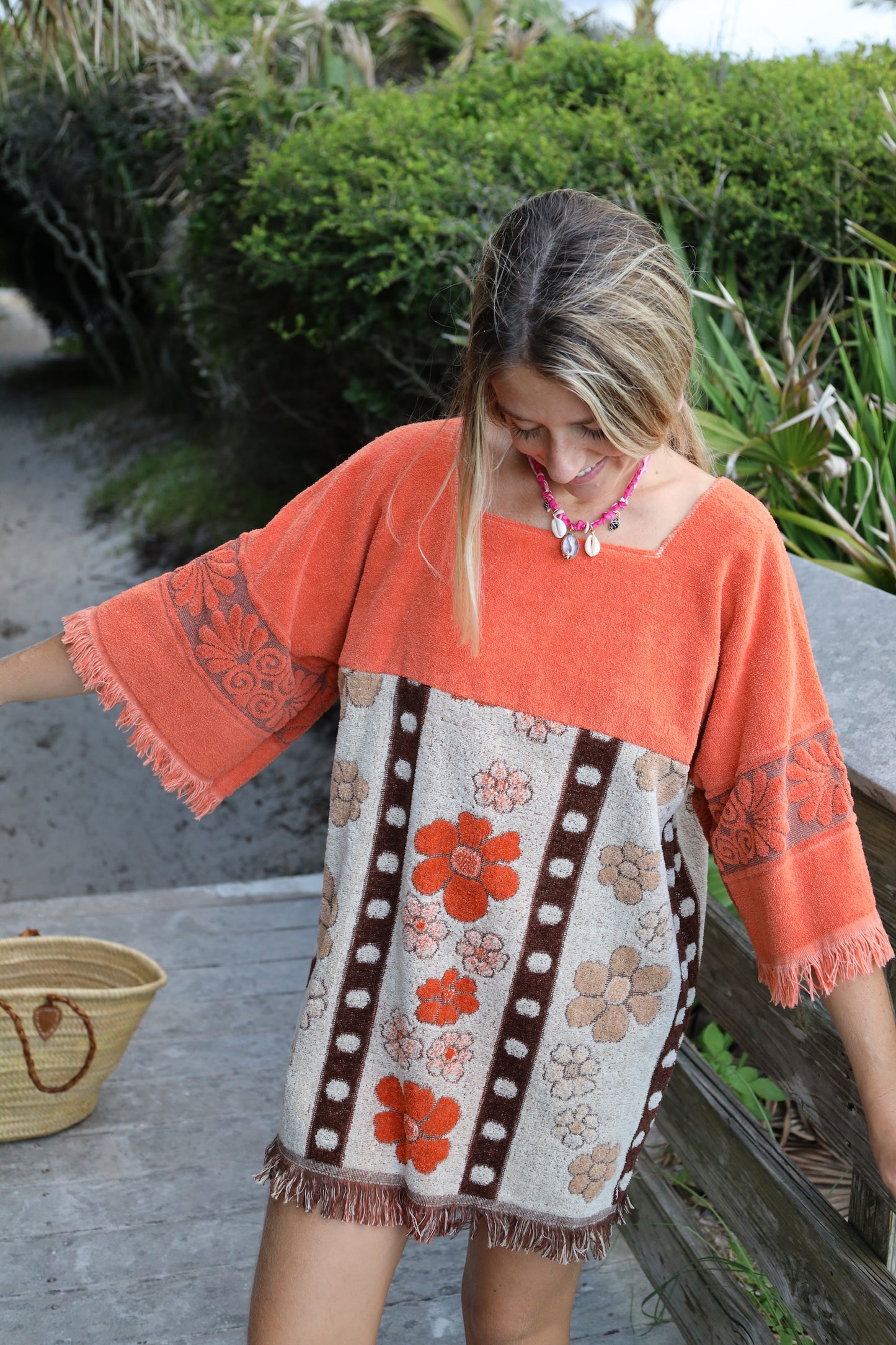 Orange & Brown Floral Towel Dress