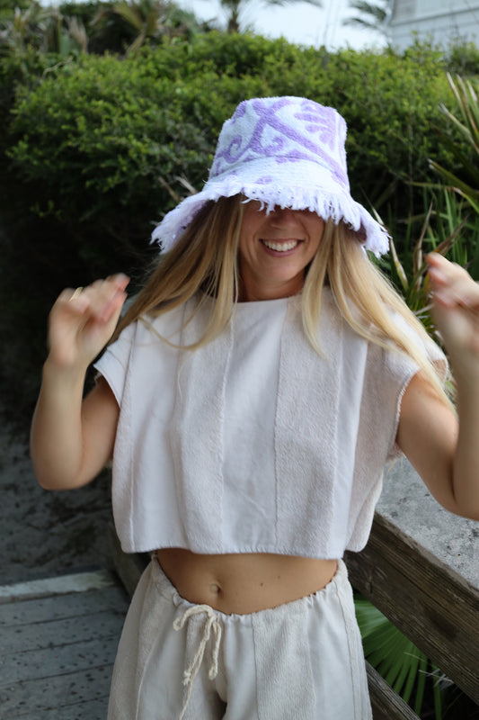 Purple & White Towel Bucket Hat