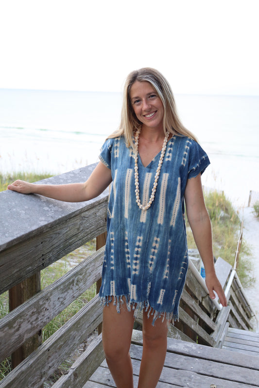 Indigo Fringe Mini Dress
