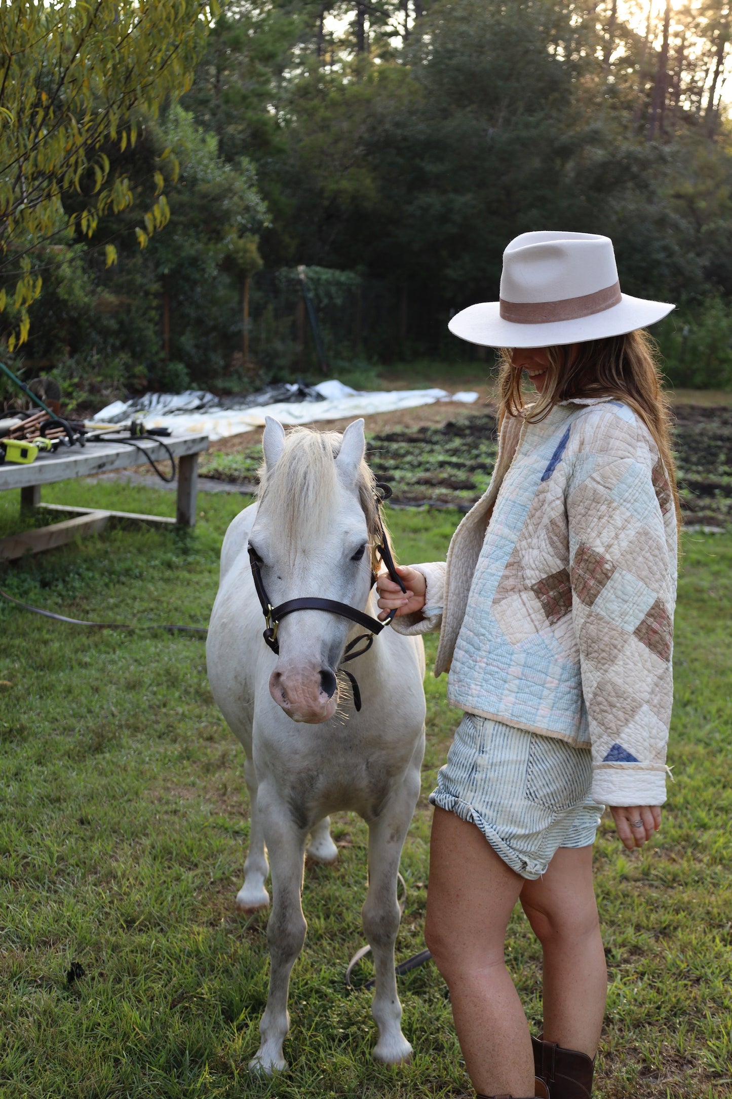 Blue & Brown Checkered Quilt Coat