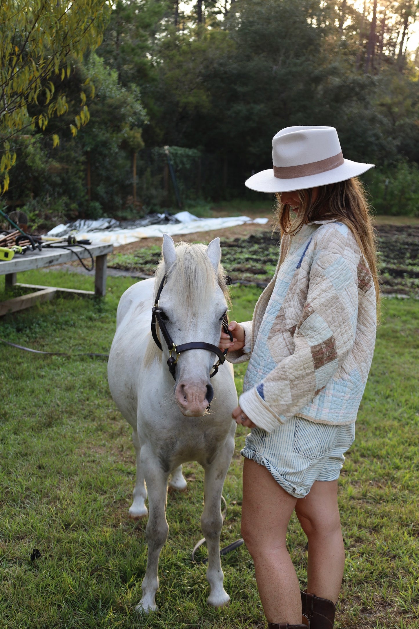 Blue & Brown Checkered Quilt Coat