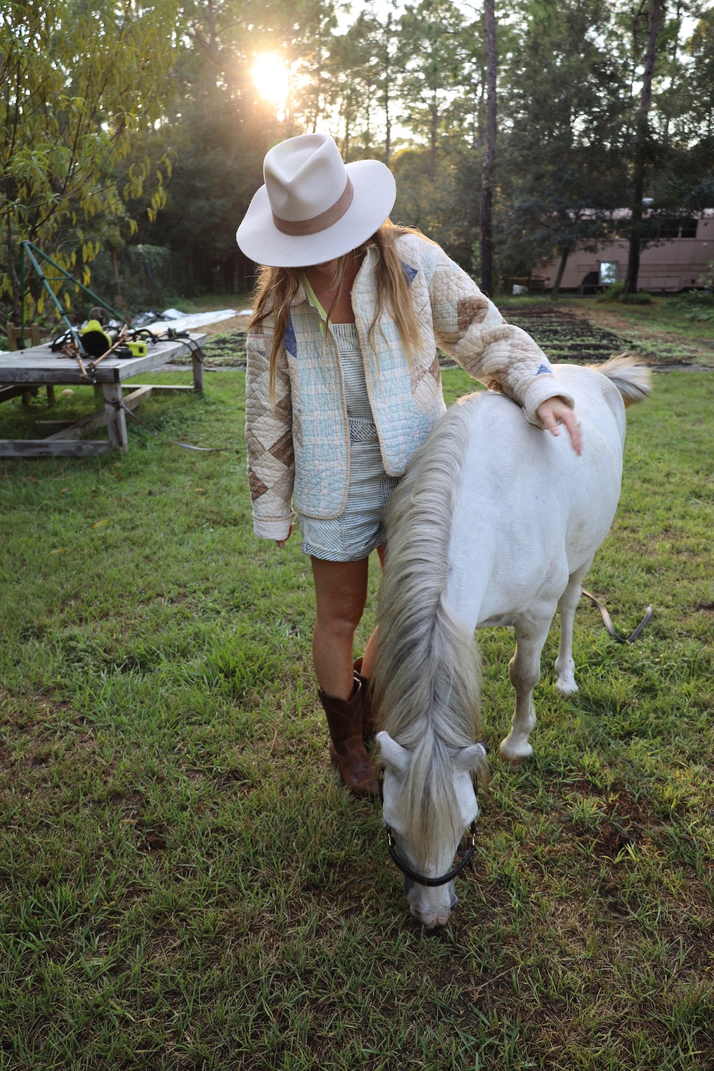 Blue & Brown Checkered Quilt Coat