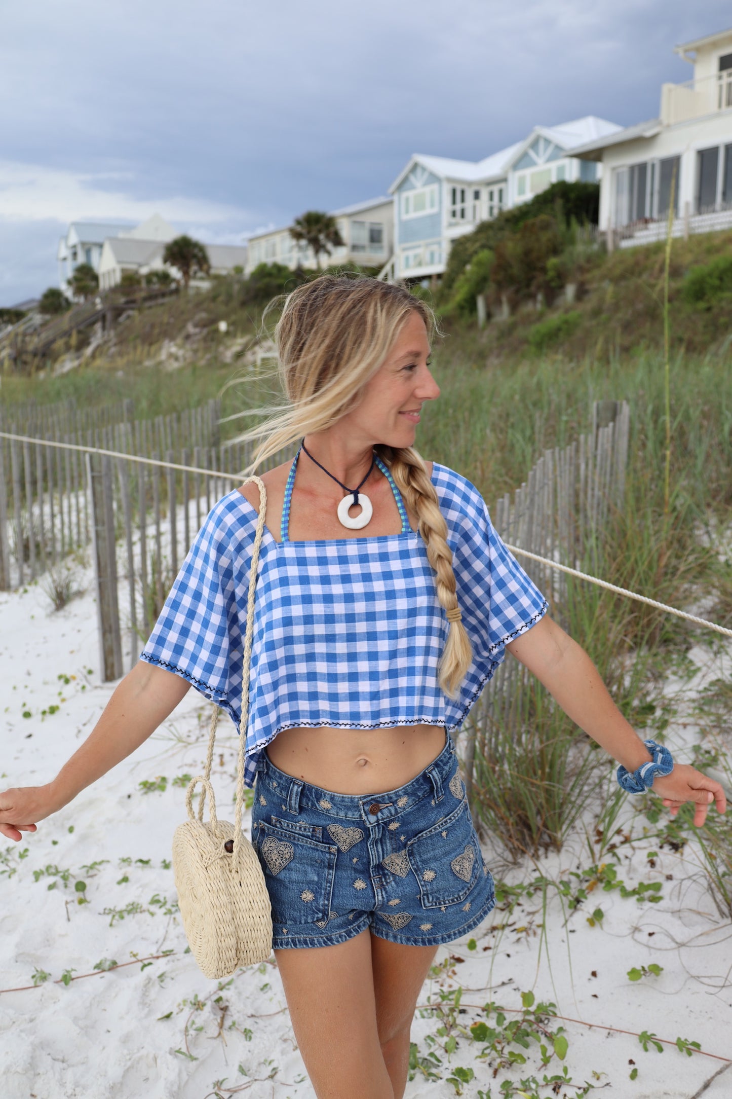 Gingham Blue Top