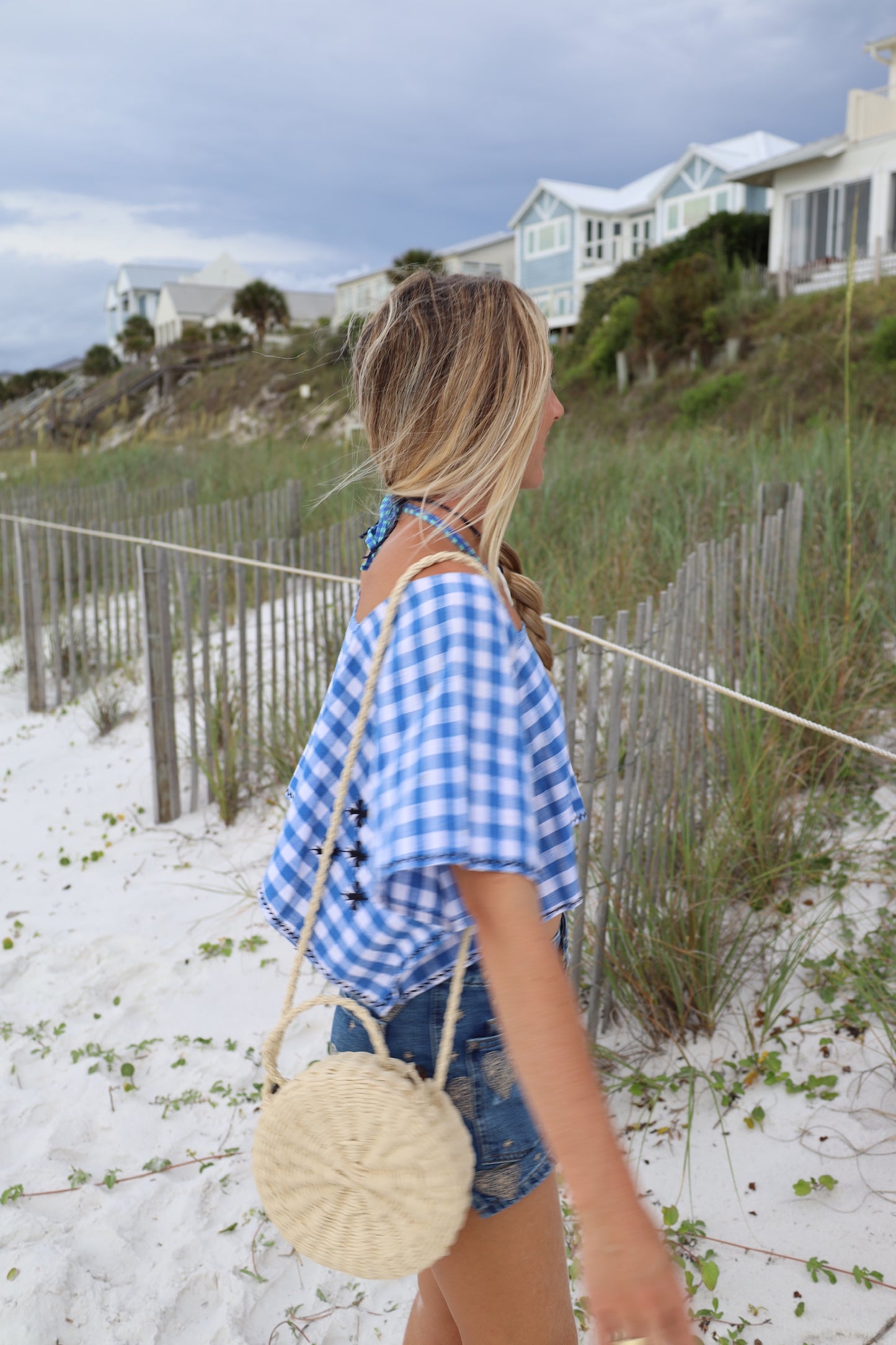 Gingham Blue Top