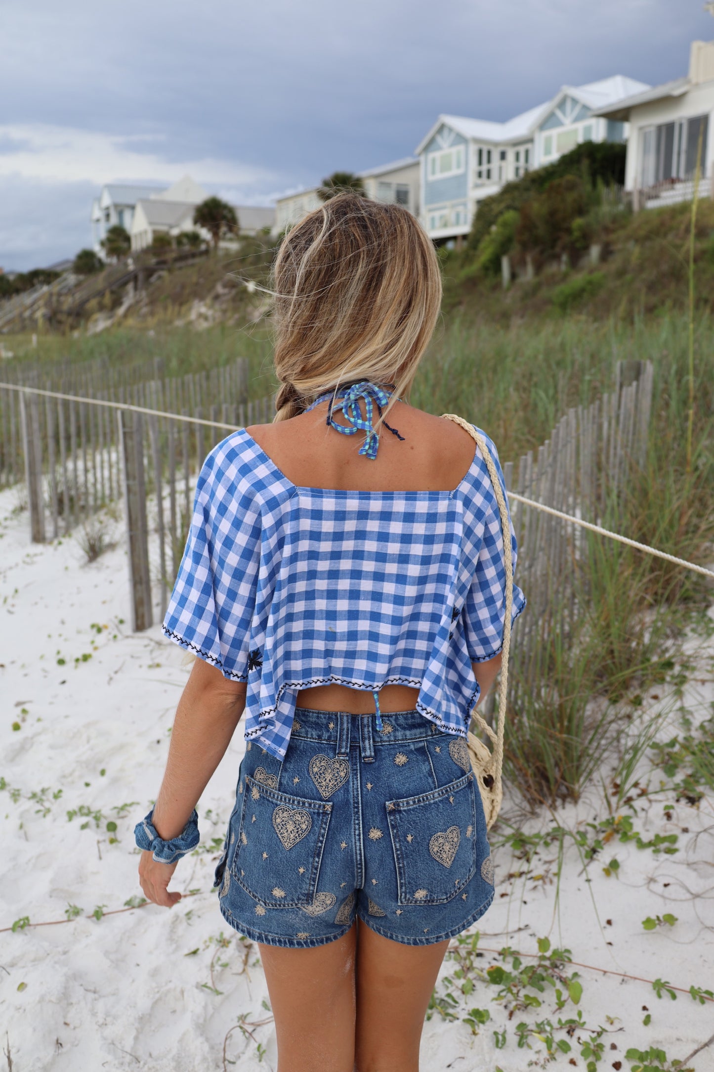 Gingham Blue Top
