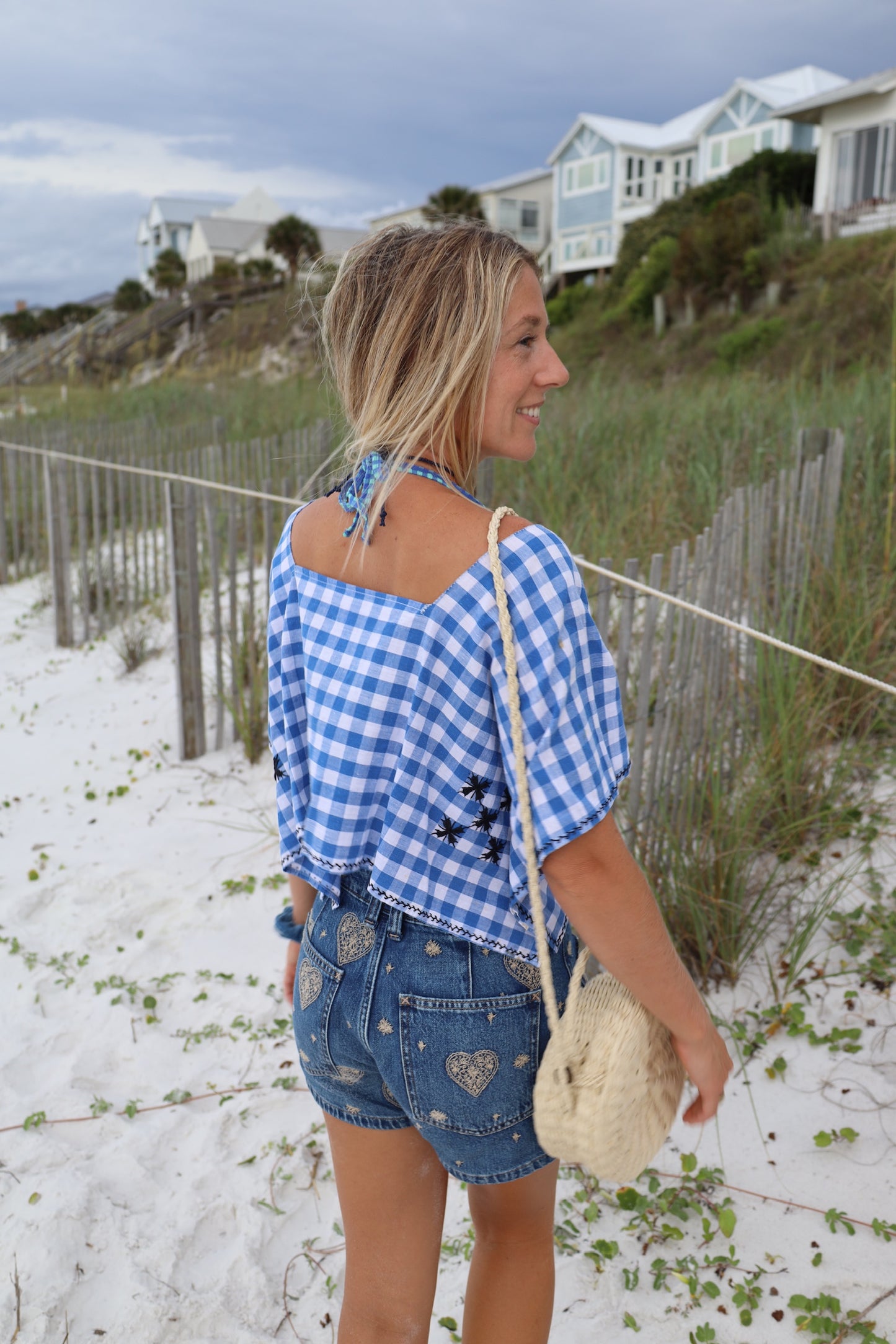 Gingham Blue Top