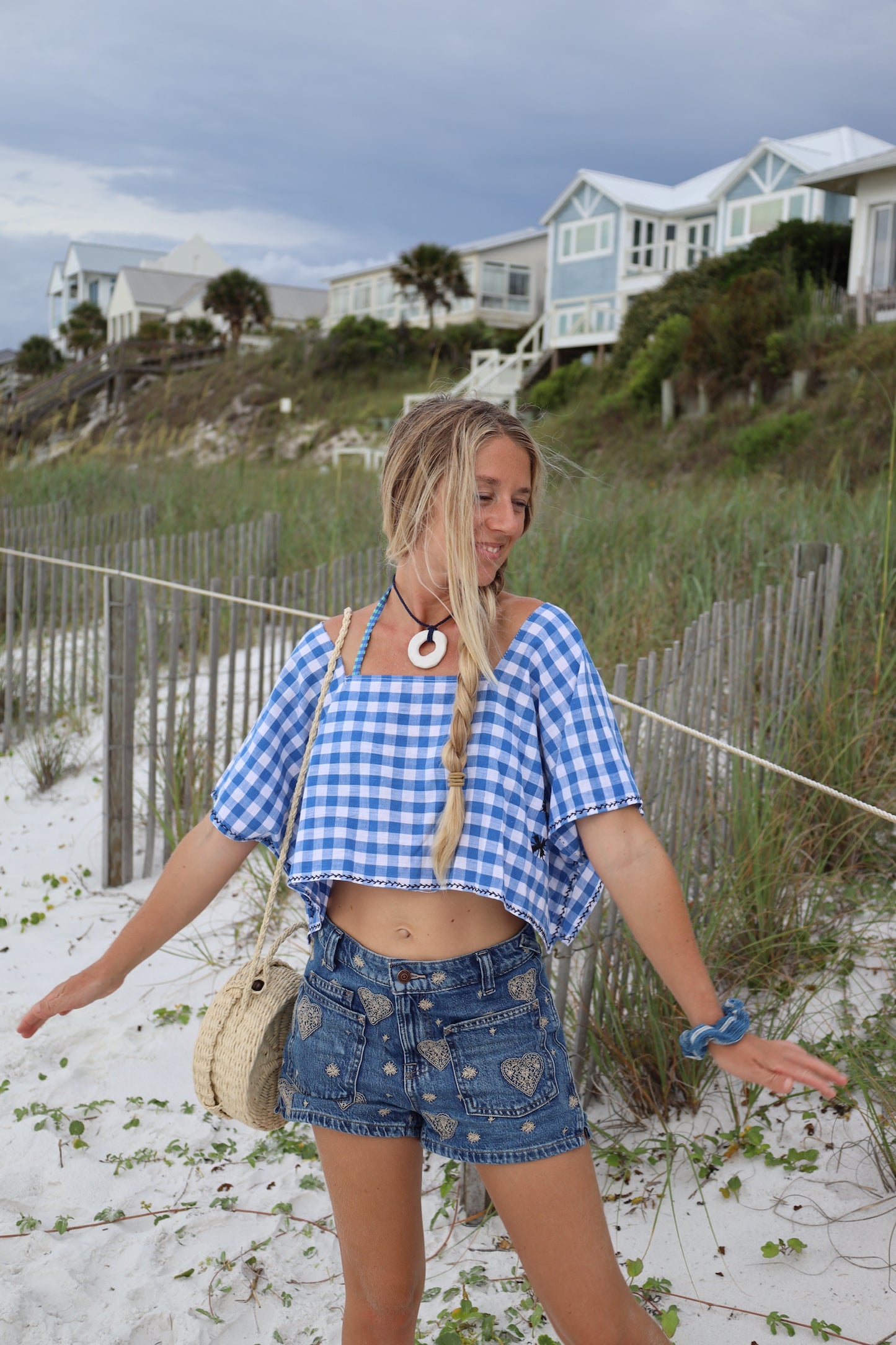 Gingham Blue Top