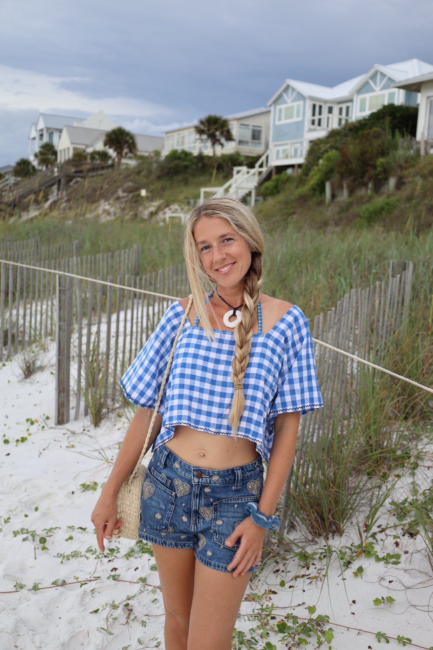 Gingham Blue Top