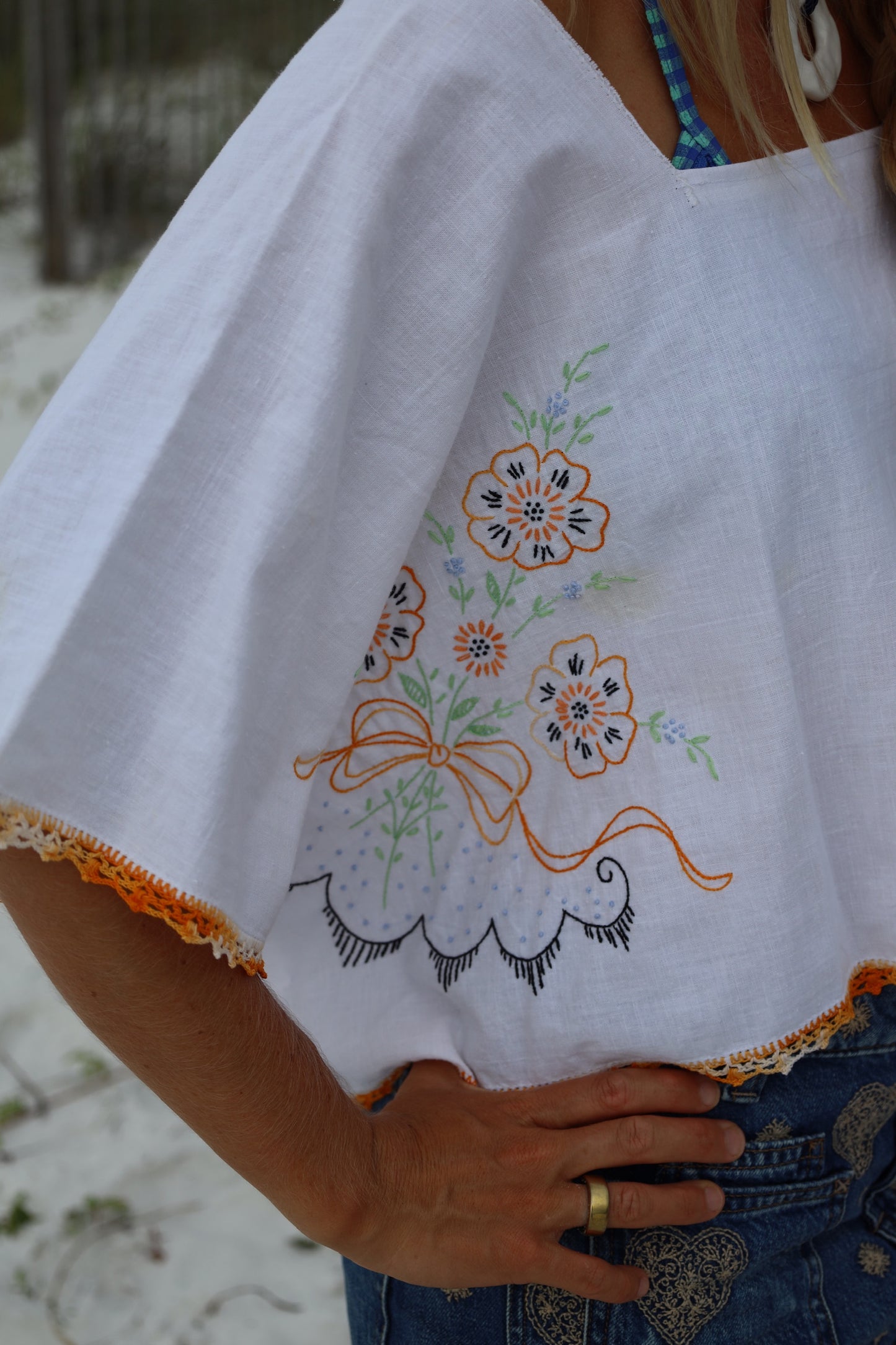 Embroidered White Tablecloth Top