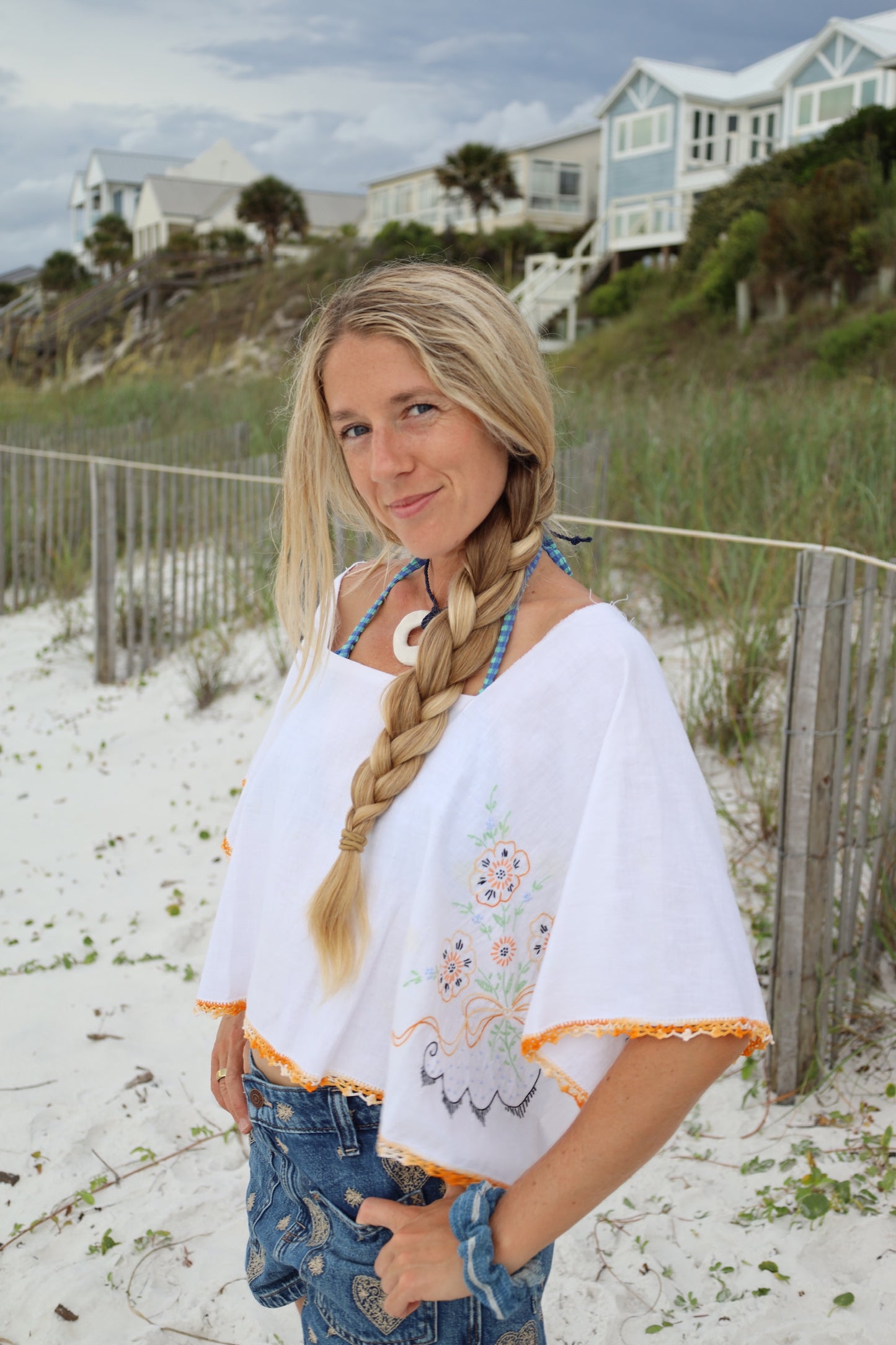 Embroidered White Tablecloth Top