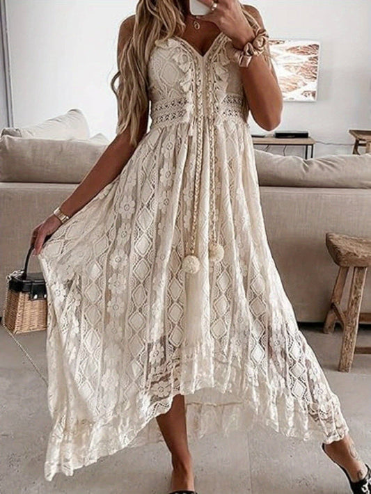 Lace Maxi Dress w/Boho Tassel