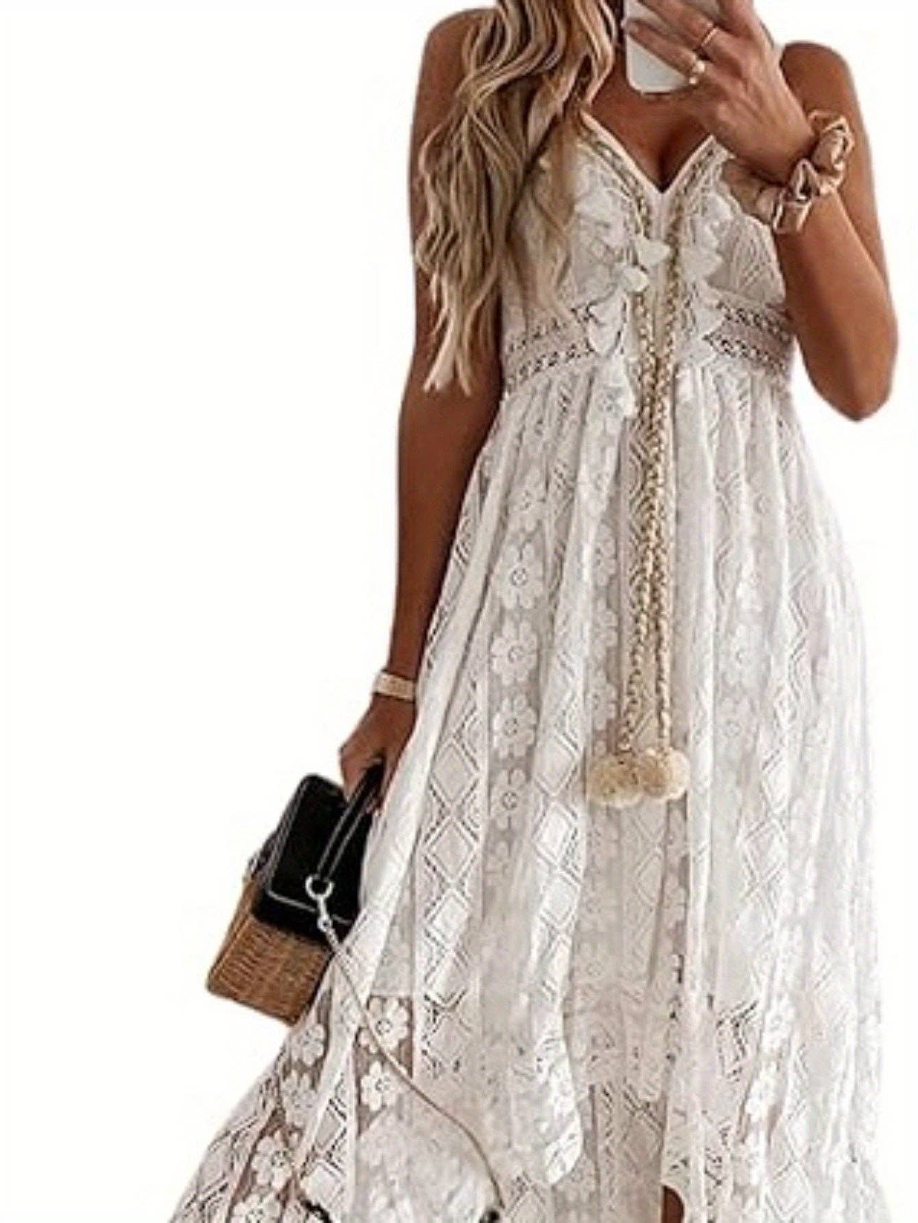 Lace Maxi Dress w/Boho Tassel