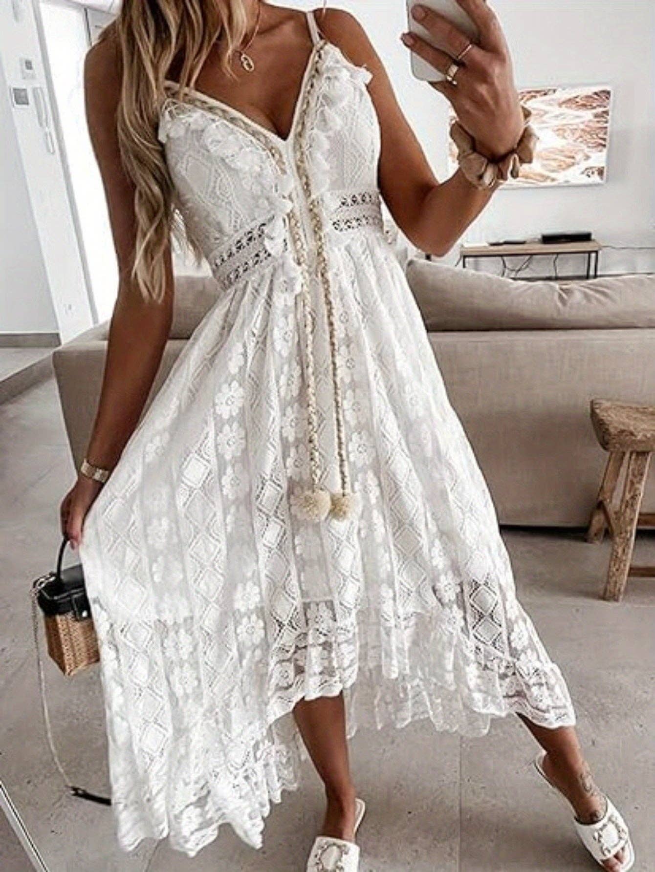 Lace Maxi Dress w/Boho Tassel