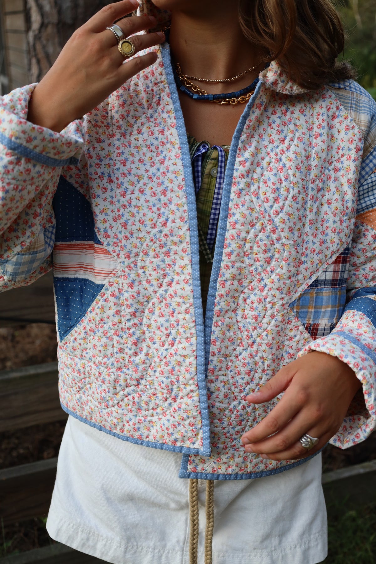 Pastel Floral & Plaid Quilt Coat