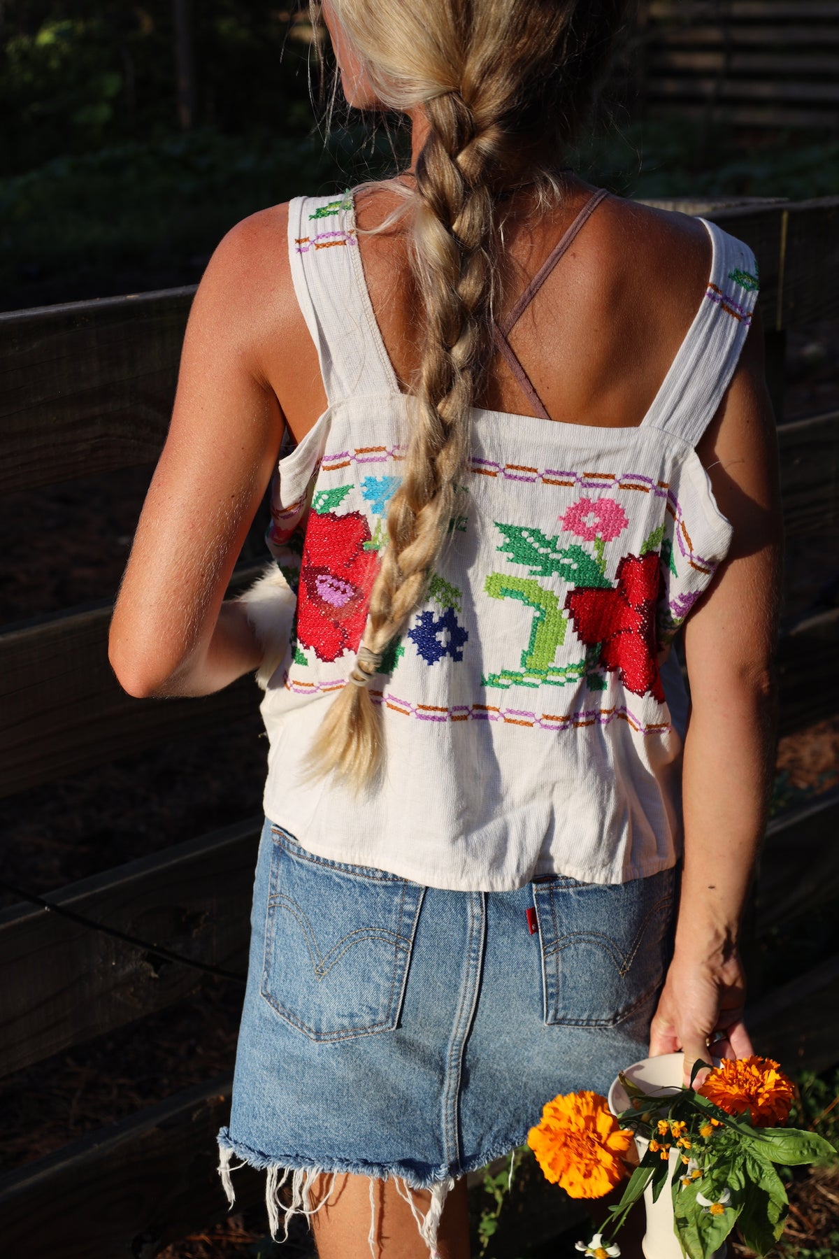 Embroidered Cross Stitch Tank Top