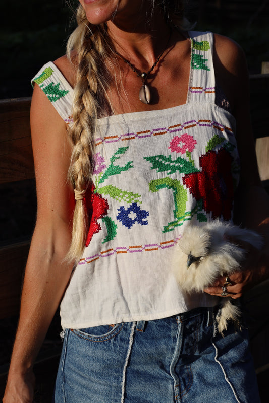 Embroidered Cross Stitch Tank Top
