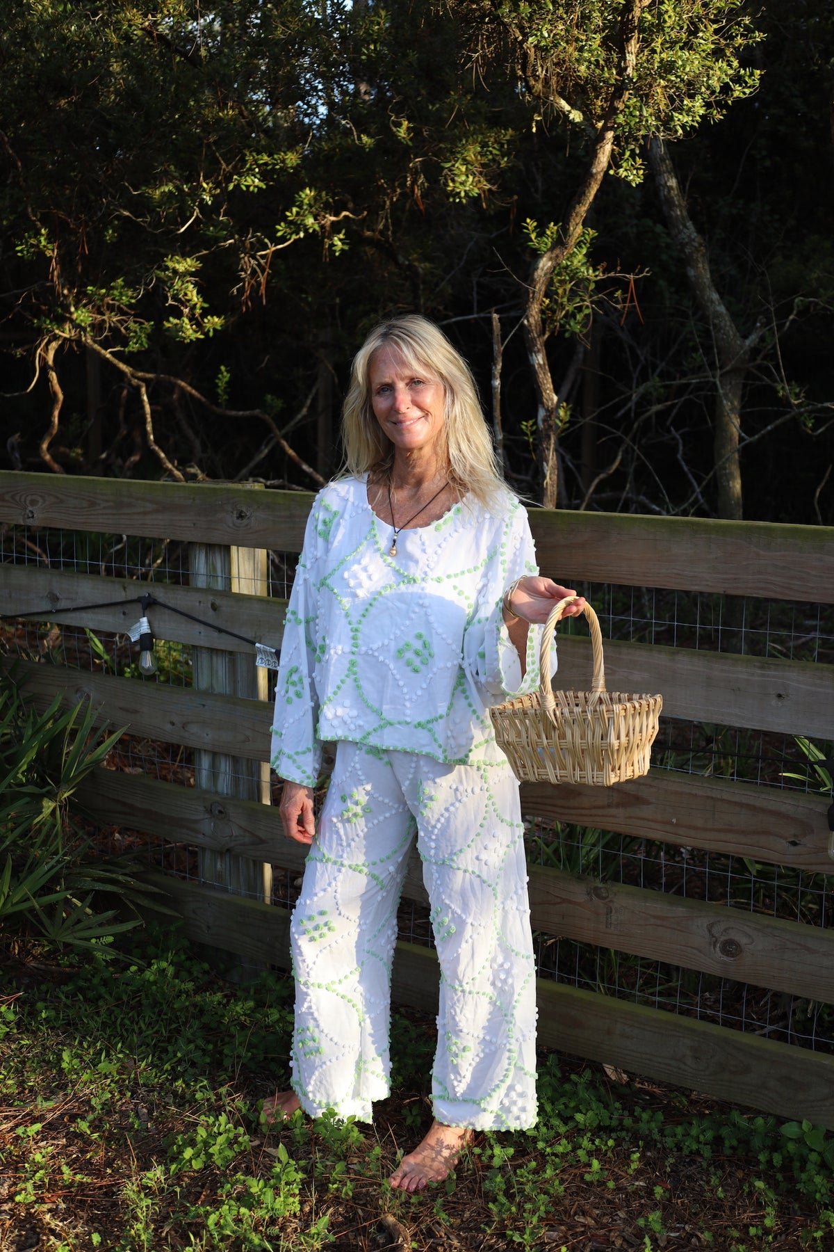 Chenille Green & White Top