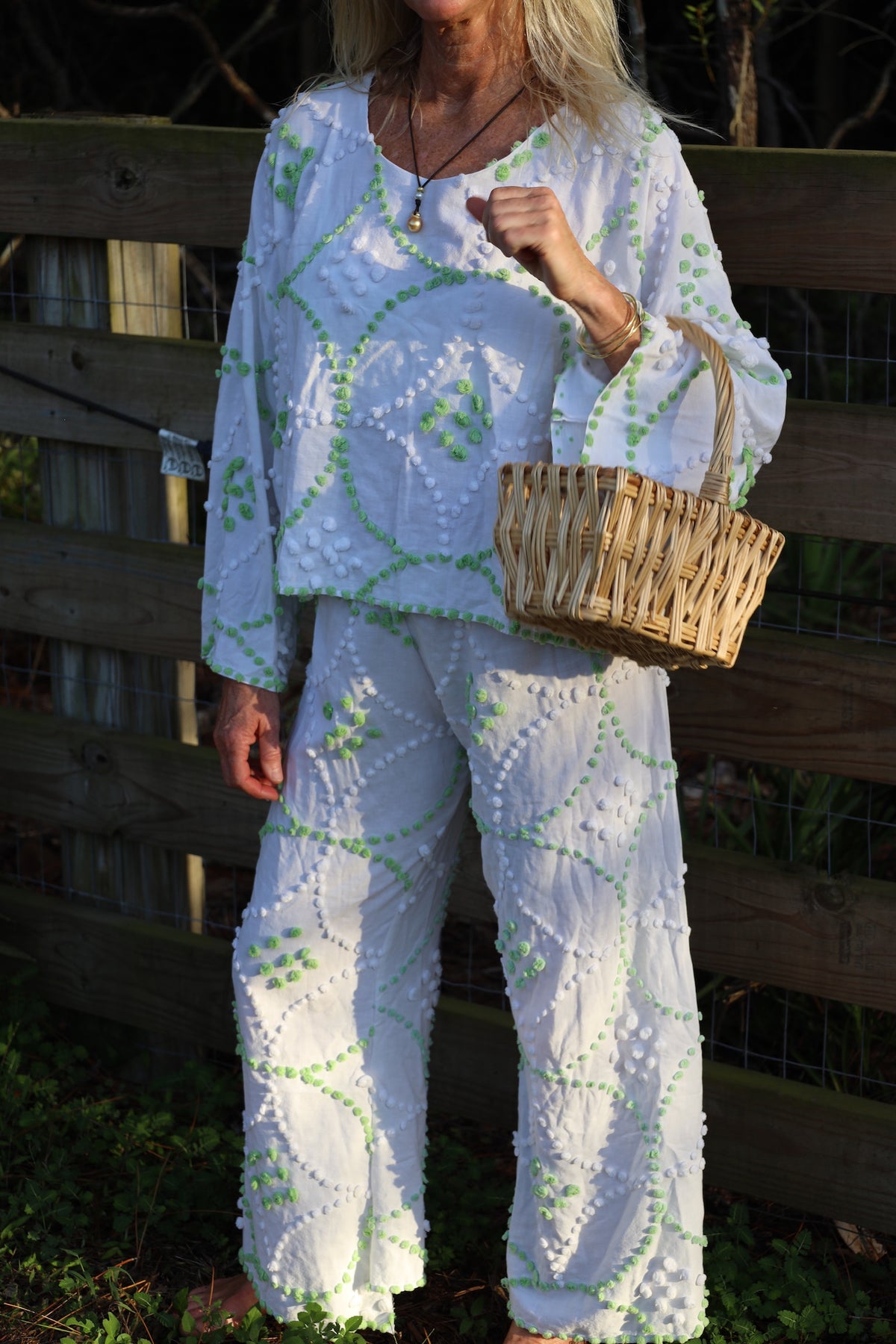 Chenille Green & White Top