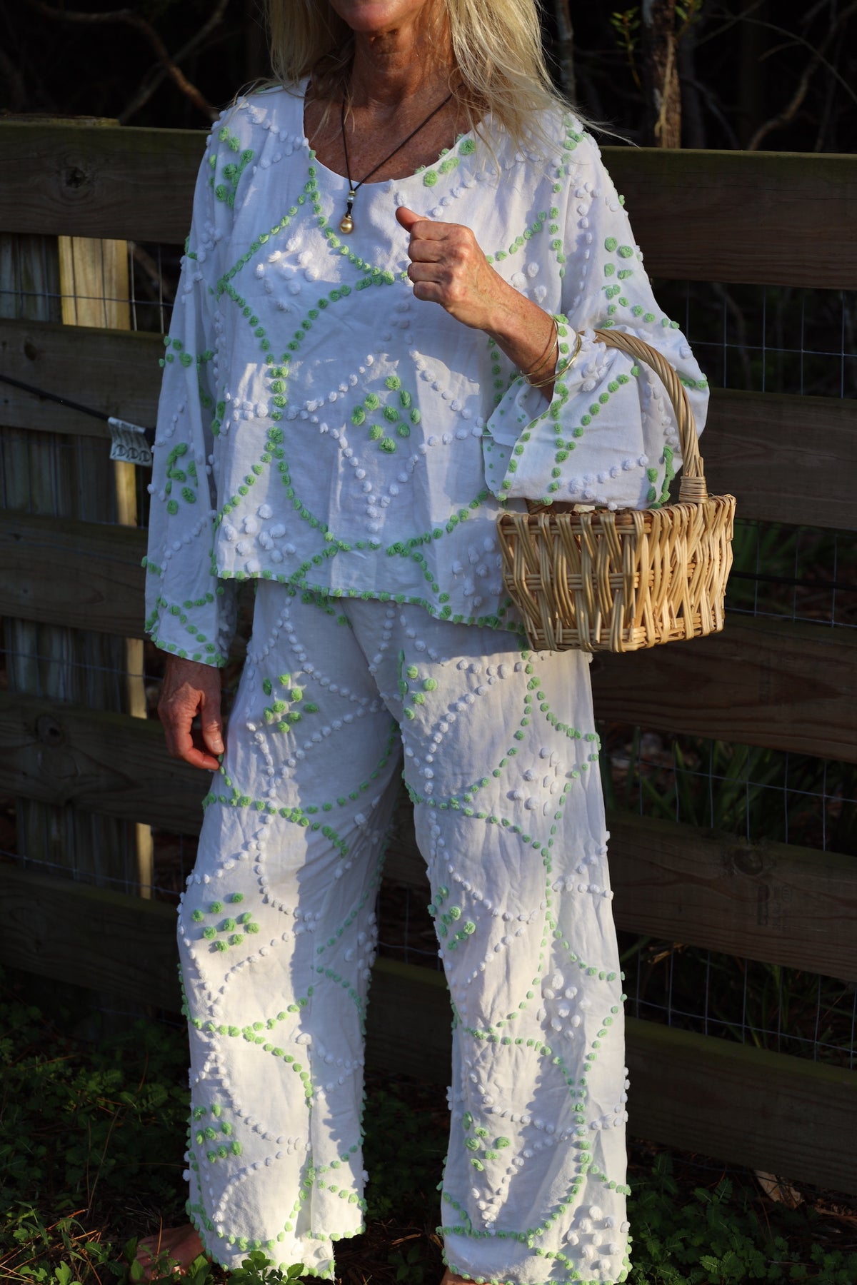 Chenille Green & White Top