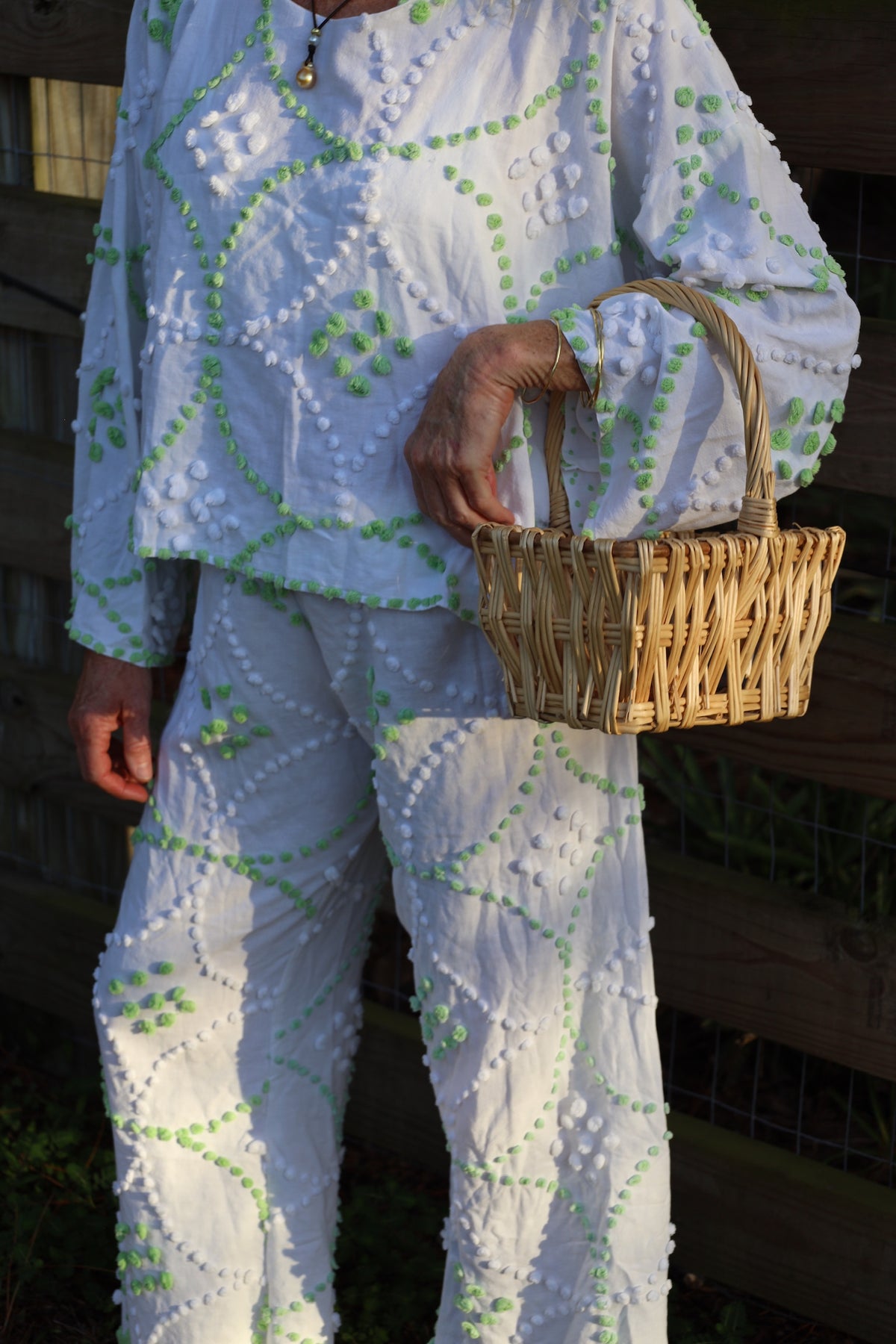 Chenille Green & White Top