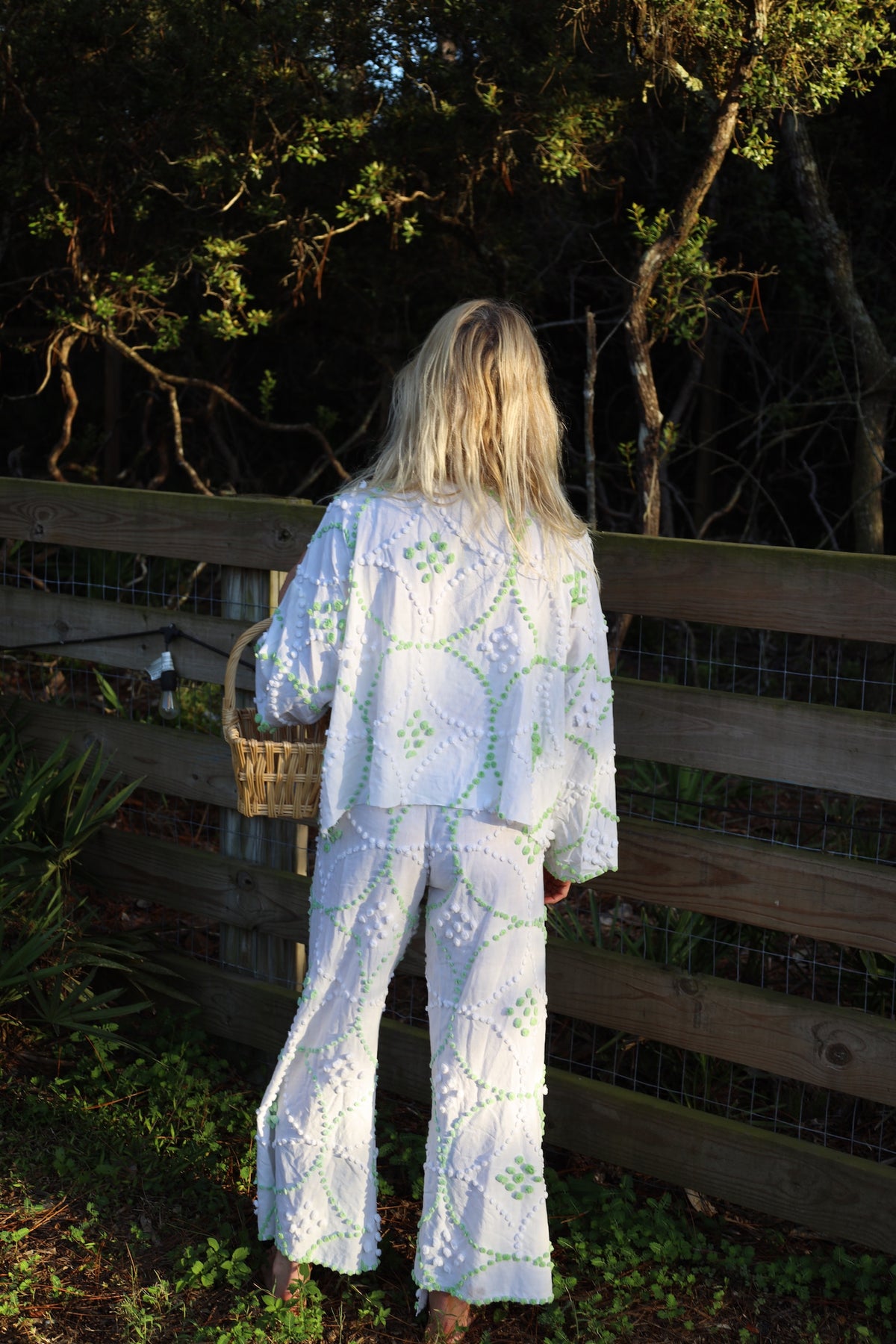 Chenille Green & White Top