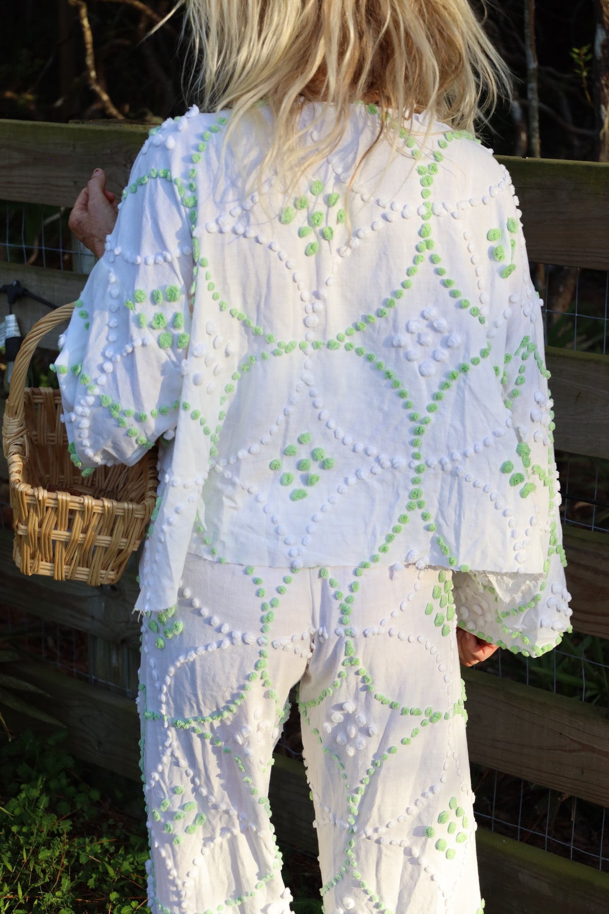 Chenille Green & White Top