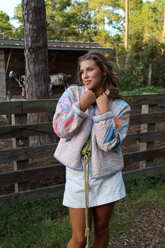 Pastel Floral & Plaid Quilt Coat
