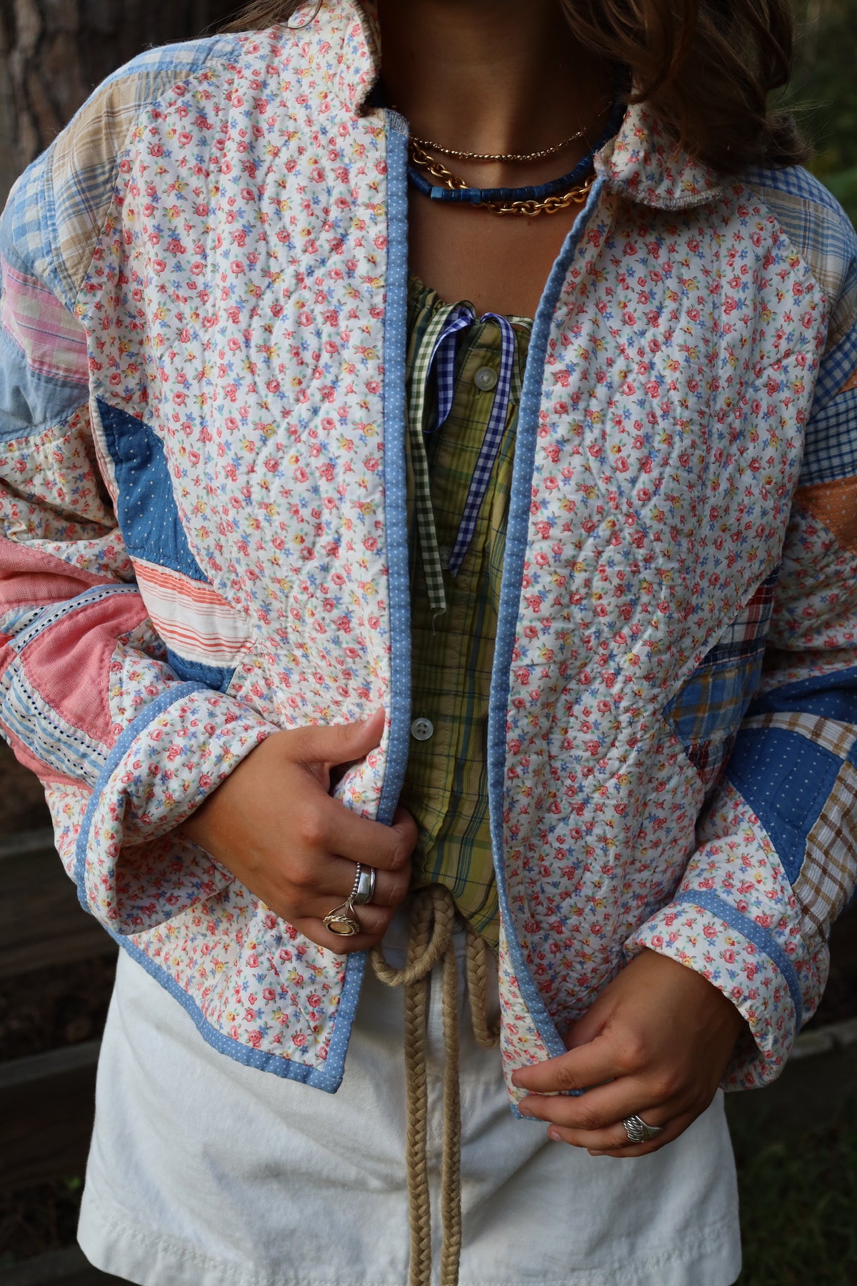Pastel Floral & Plaid Quilt Coat