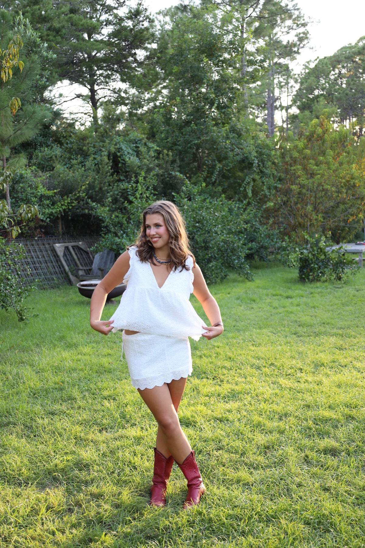 White Eyelet Top & Skirt Set