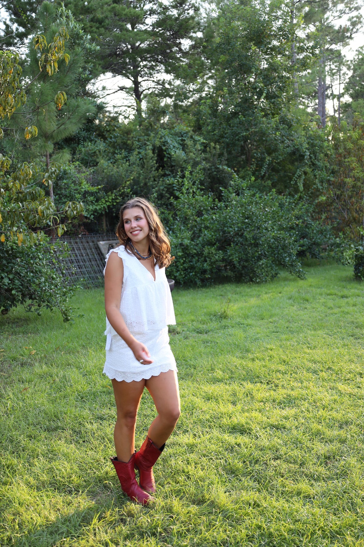 White Eyelet Top & Skirt Set