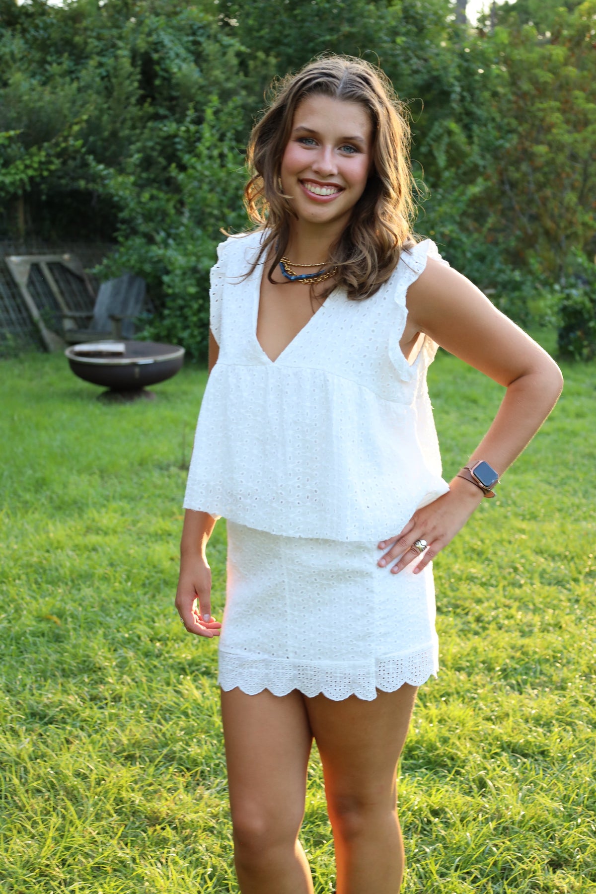 White Eyelet Top & Skirt Set